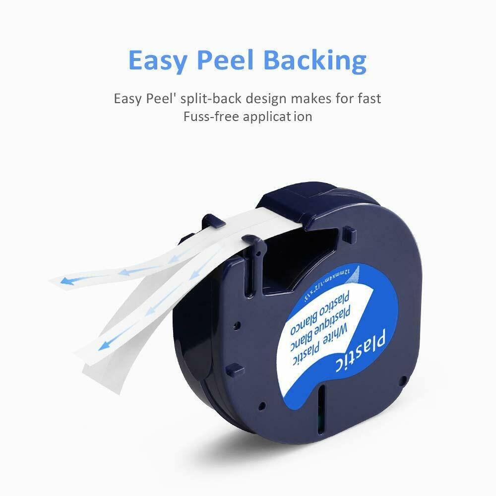 5PK Dymo Letratag Refill 91331 White Plastic 12mm Label Tape 1/2″ LT-100H