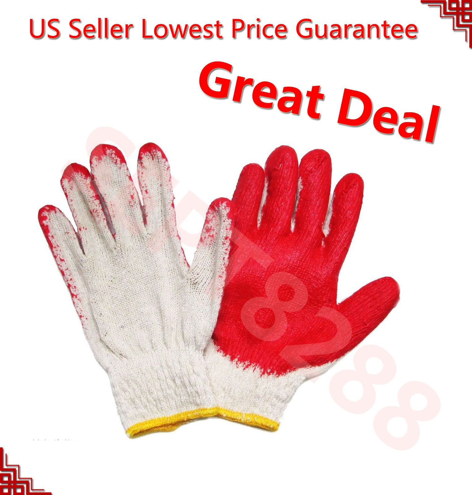 WHOLESALE 300 Pairs PREMIUM Red Latex Rubber Palm Coated Work Safety Gloves 001