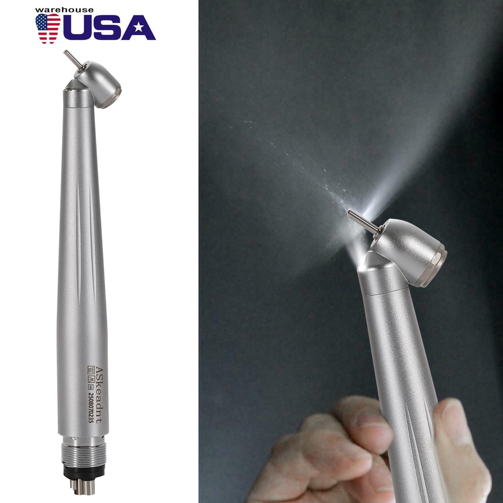 Dental 45 Degree 45° Angle LED E-generator High Speed Handpiece 4 holes ASkeadnt
