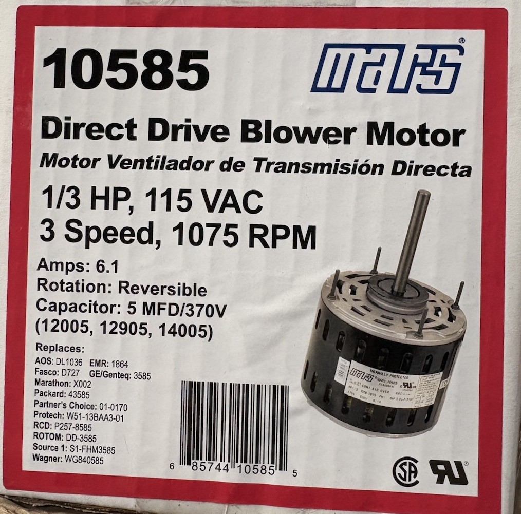 Mars 10585 1/3HP 3-Speed Direct Drive Blower Motor