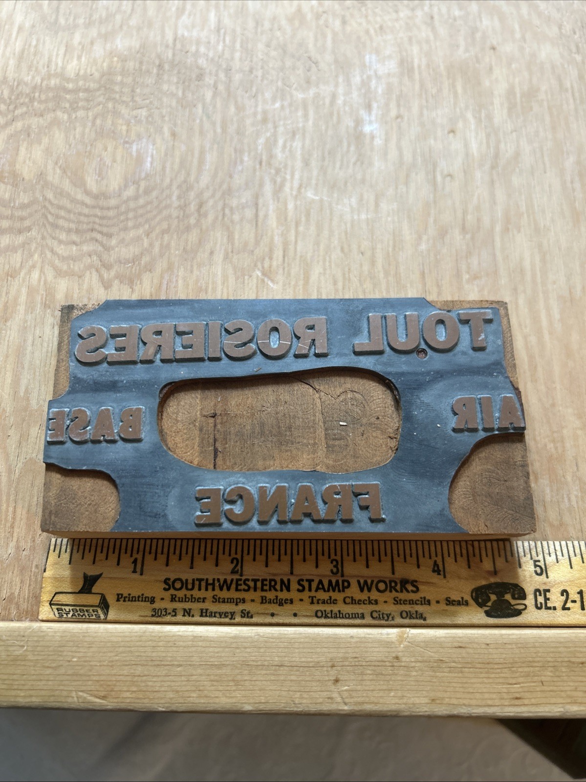 1950s Print Block TOUL ROSIERES AIR BASE AFB France USA Vehicle ID Stamp Rare