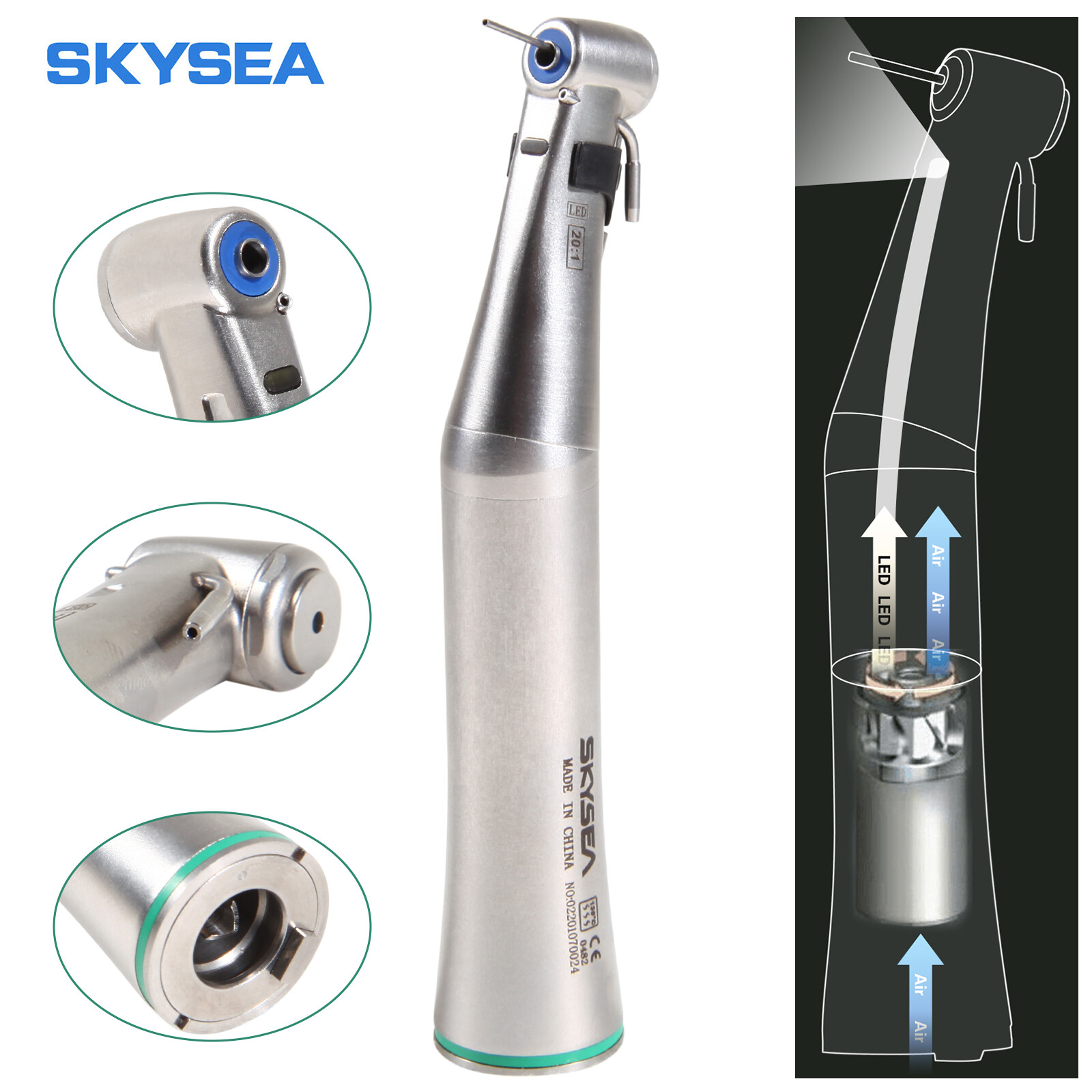 20:1 Detachable Dental Reduction Implant Contra angle handpiece E-generator LED