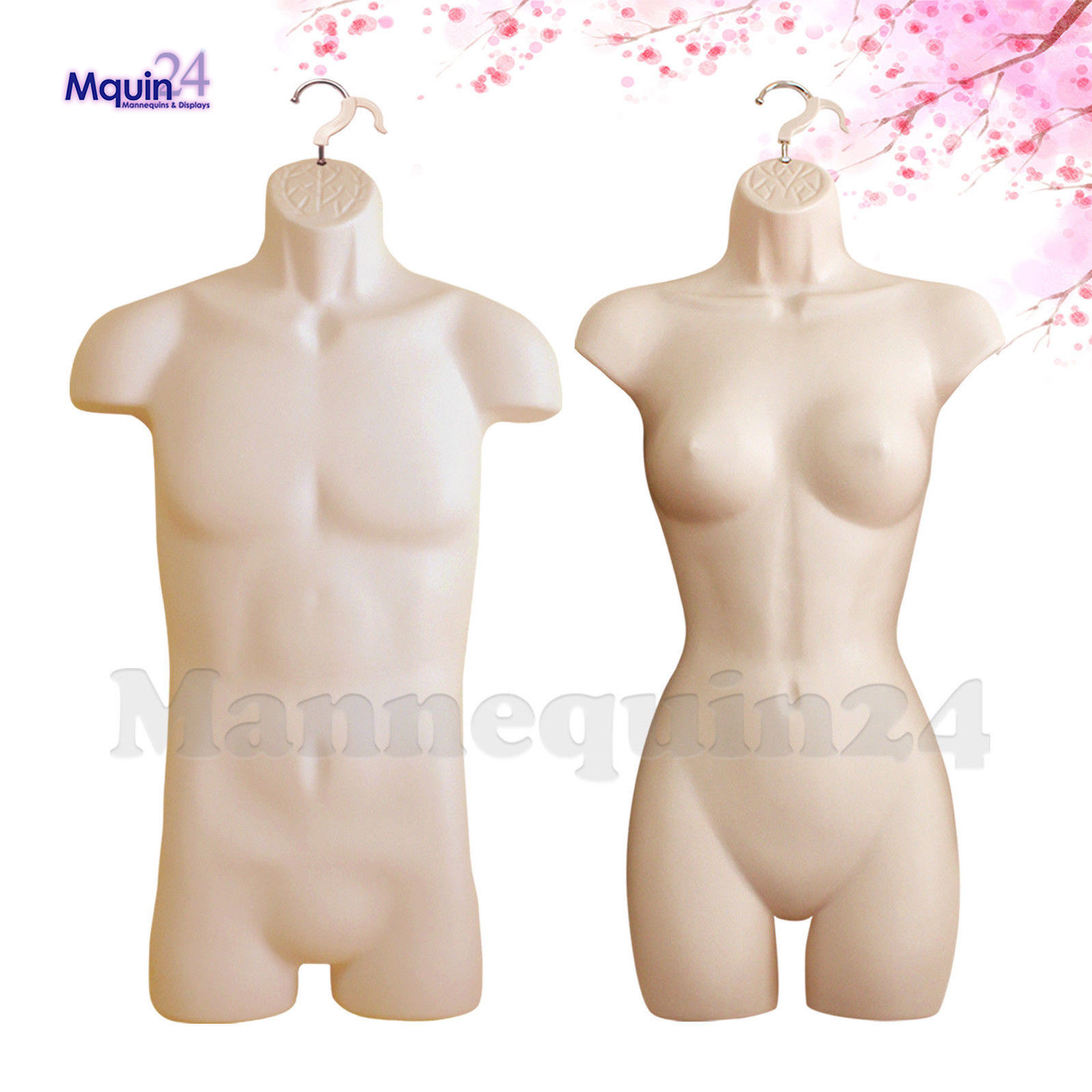 MALE & FEMALE TORSO DRESS FORM MANNEQUIN SET – FLESH with HANGERS