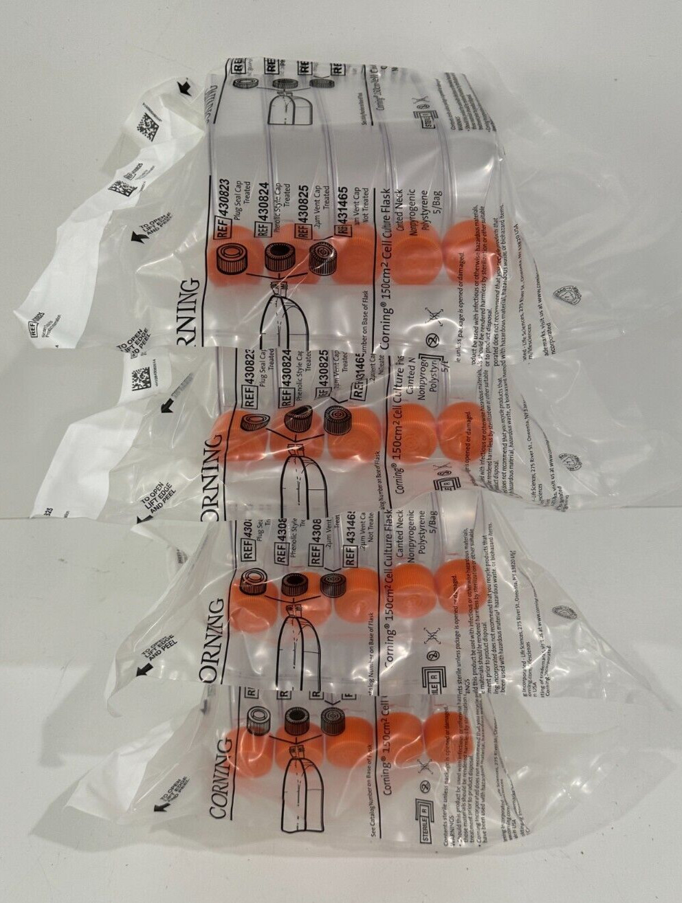 Corning REF #430825 Culture 150cm2 Flask (20) 4 Bags of (5) Vent Cap Treated