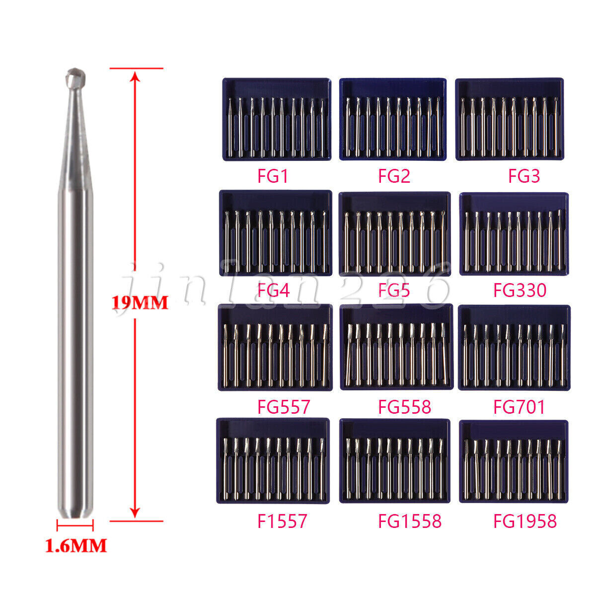 10pcs Set Dental Carbide Steel Drills Bur Diamond FG for High Speed Handpiece