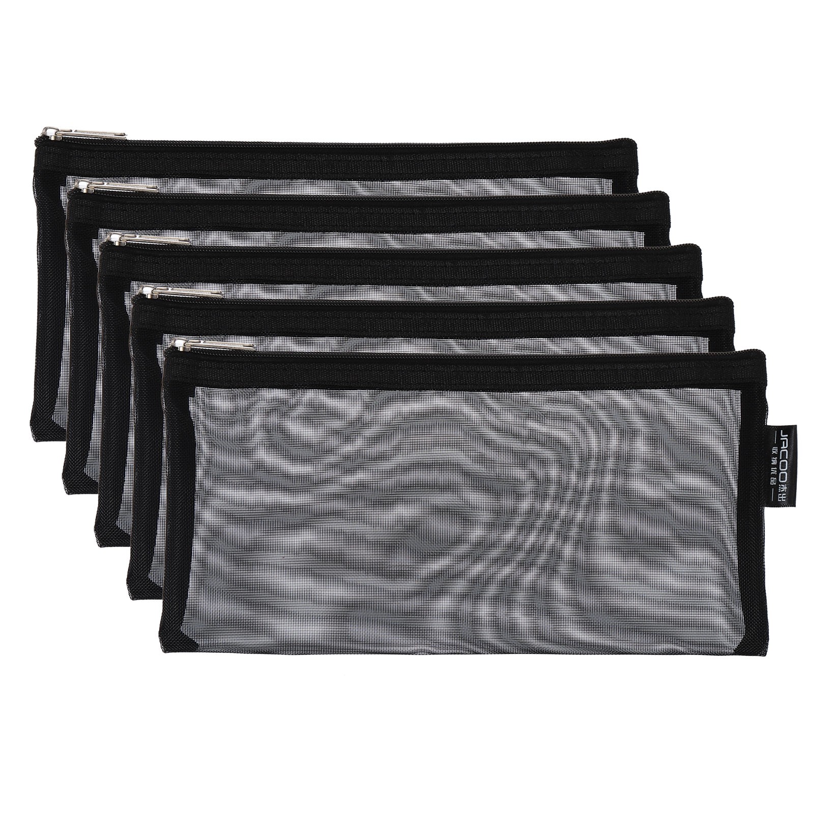 5pcs Mesh Cosmetic Bags, B6 Nylon Zipper Bag Travel Toiletry Pouch Black
