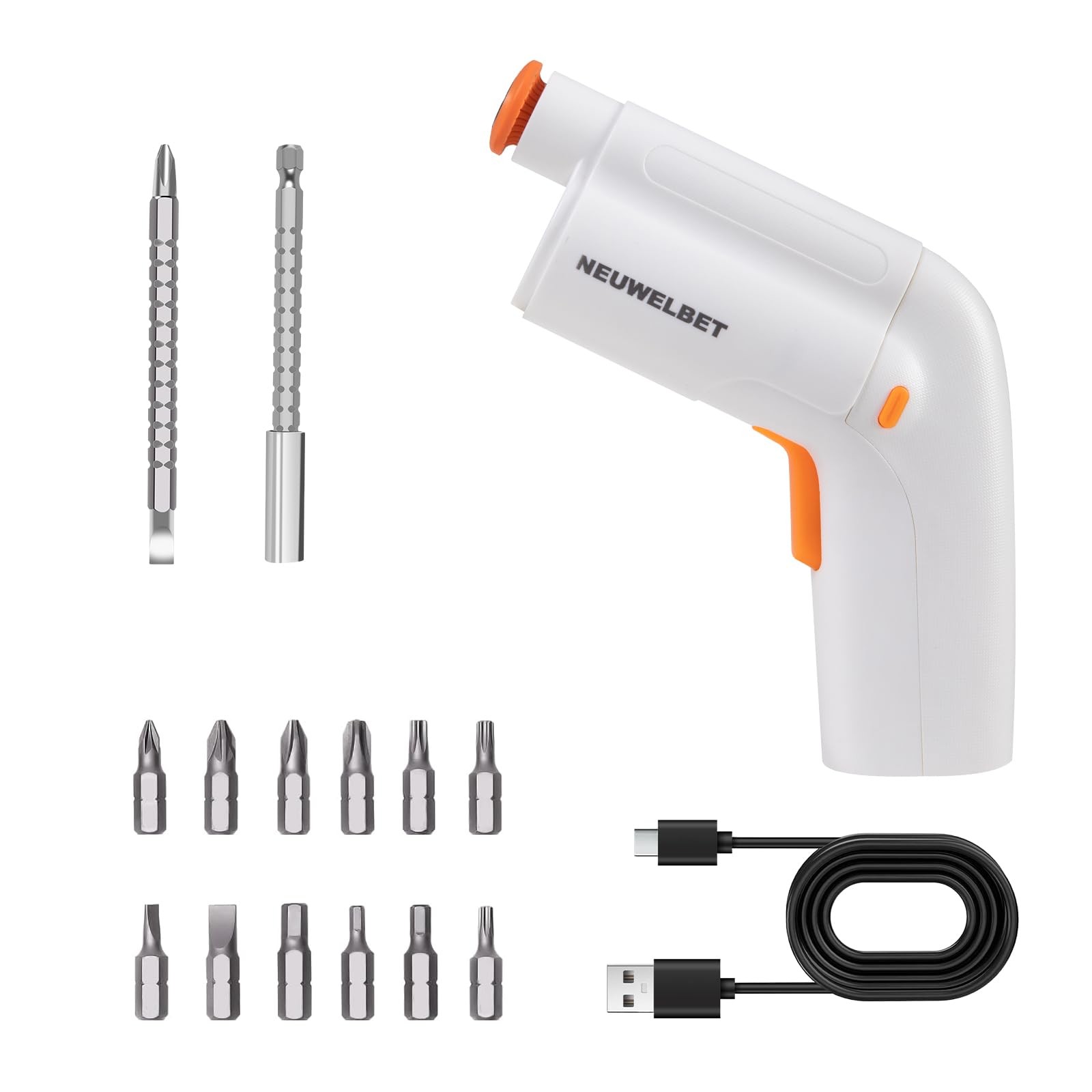 Electric Screwdriver 3.6V, 2000mAh USB-C Rechargeable, 14 PCS Kit – Compact +2.0
