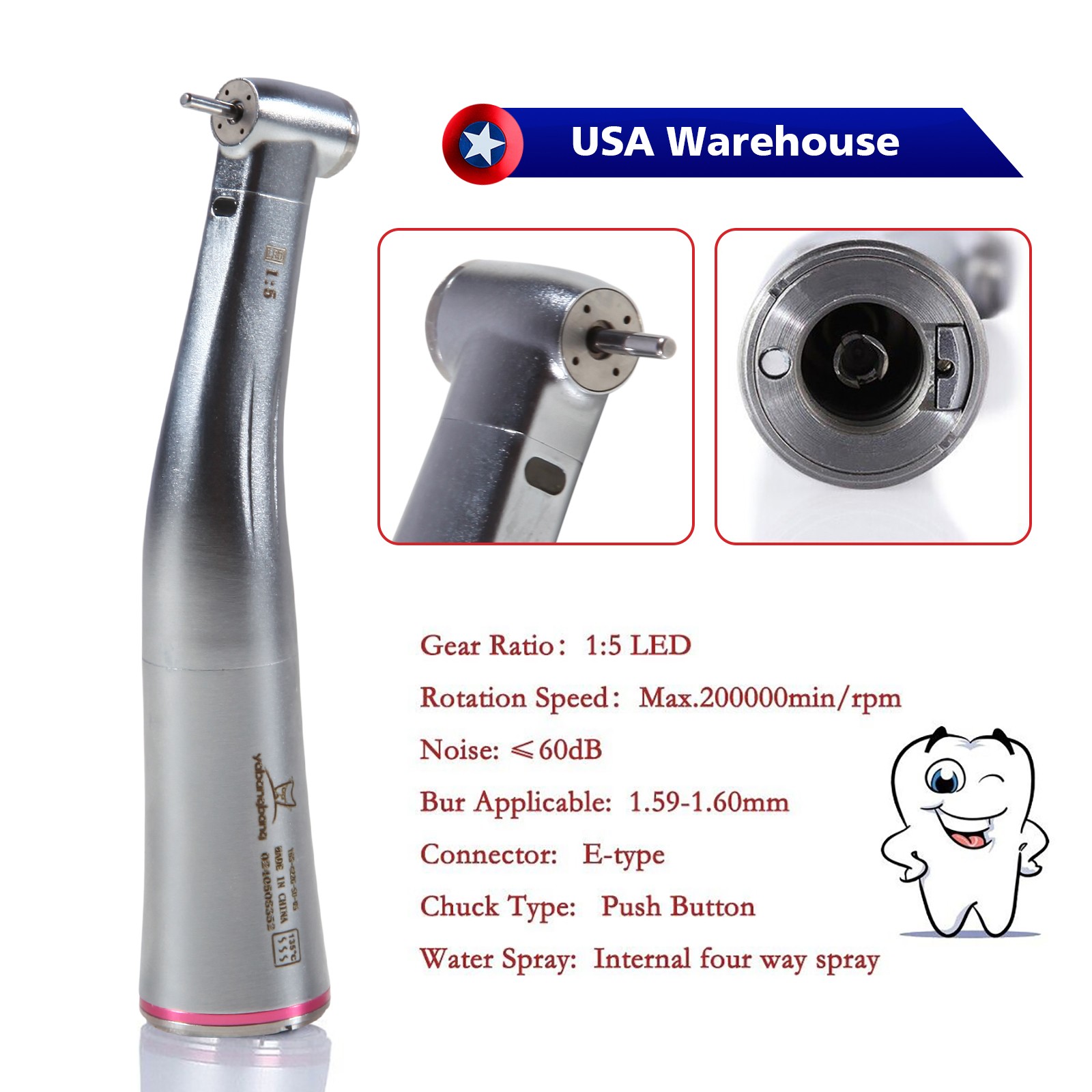 Dental 1:5 Increasing Contra Angle LED Handpiece Fit NSK Electric Motor X95L