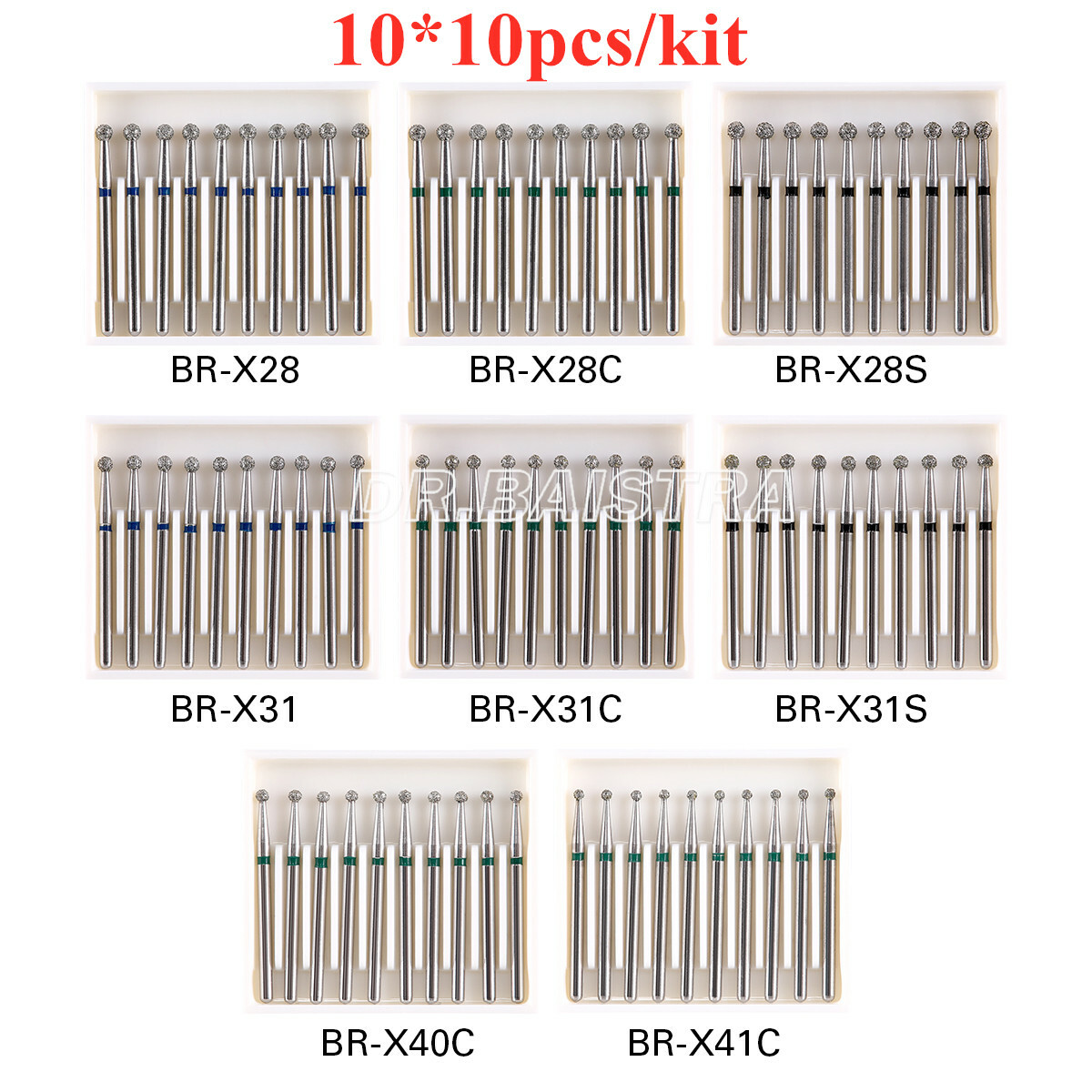AZDENT 100pcs Dental Diamond Burs Ball Round FG 1.6mm for High Speed Handpiece