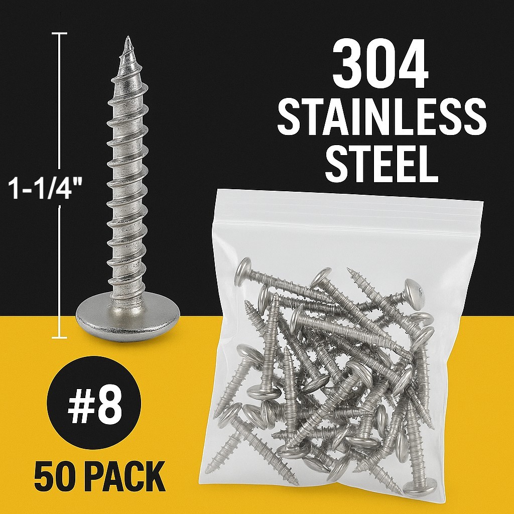 #8 x 1-1/4″ -50 Qty Stainless Phillips Modified Truss Head Wood Screws (BCP1215)