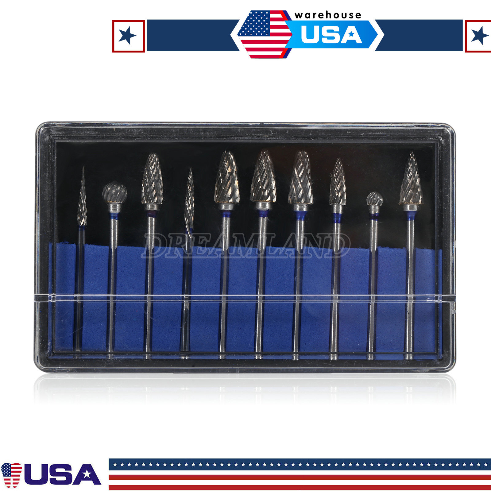 10Pc/kit Dental Lab Polishing Bur Drills Tungsten Steel Carbide Burs 2.35MM
