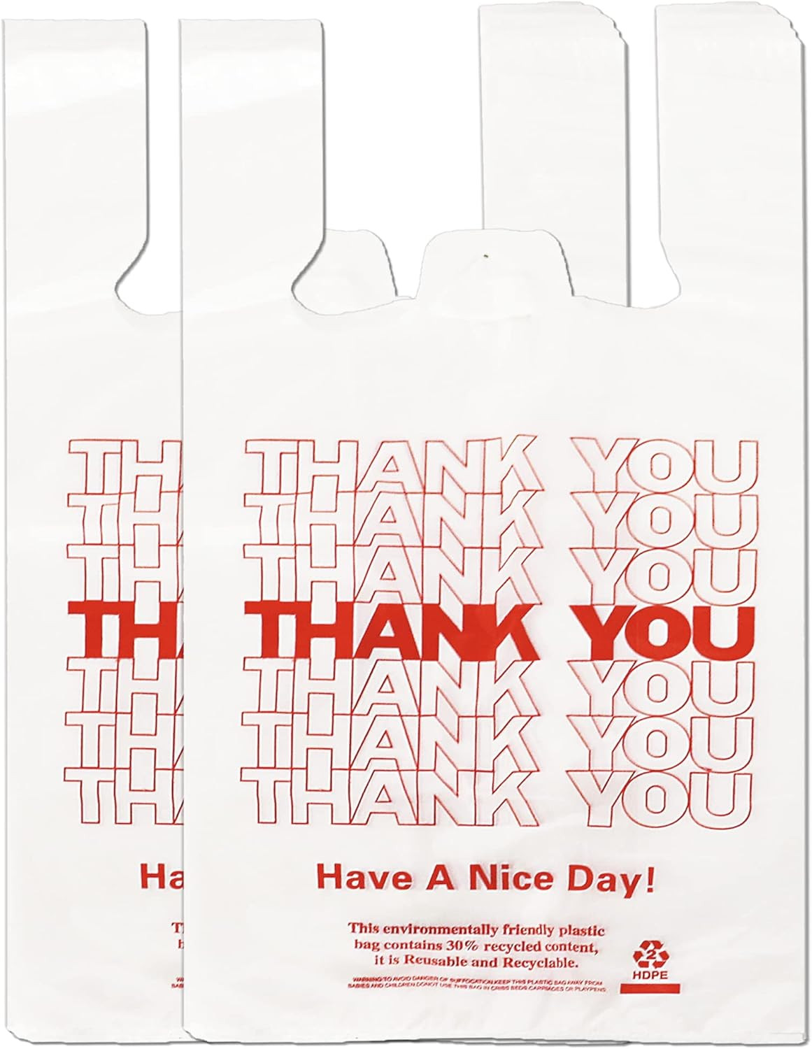 Bolsas de Plastico Tipo Camiseta con Impresion Gracias Negocio 11x6x21 In 100Pz