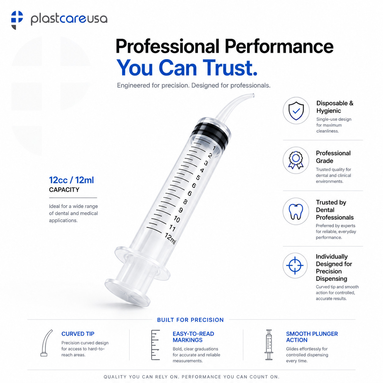 Curved Tip 12cc Oral Irrigation Syringes Disposable Dental Utility (Choose Qty)