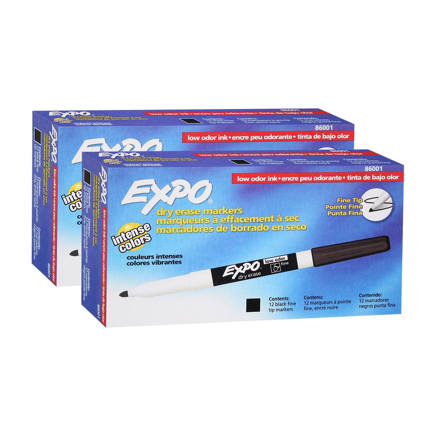 24 PCS 86001 Low Odor Dry Erase Markers Black Fine Tip QuickDrying Ink