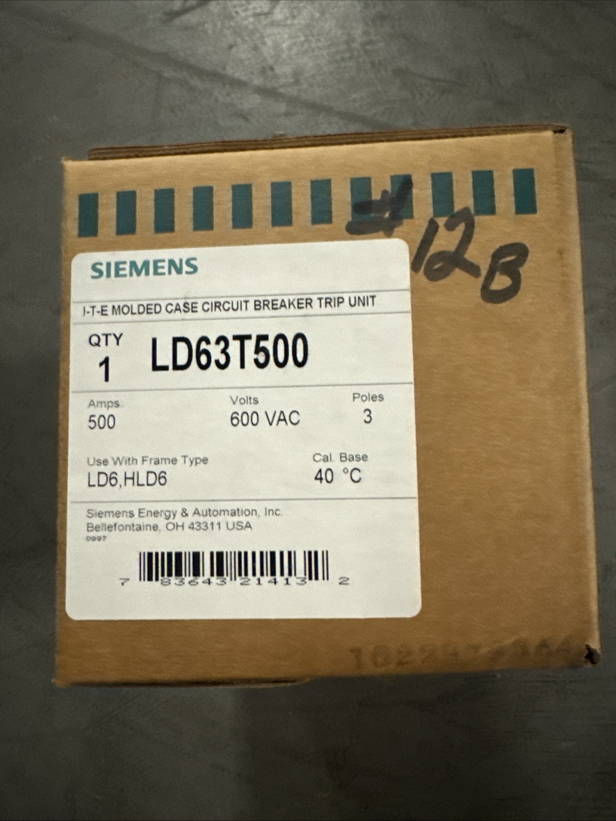 Siemens LD63T500 Circuit Breaker Trip Unit 500A 3P 600V