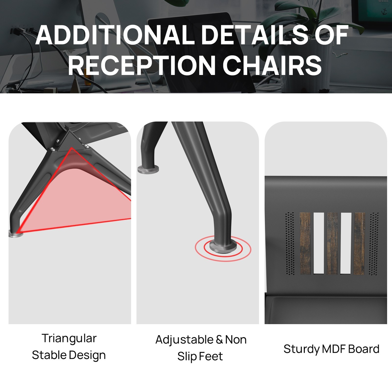 Heavy Duty Airport Waiting Chair Clinic Bench Office Reception Room Salon Black