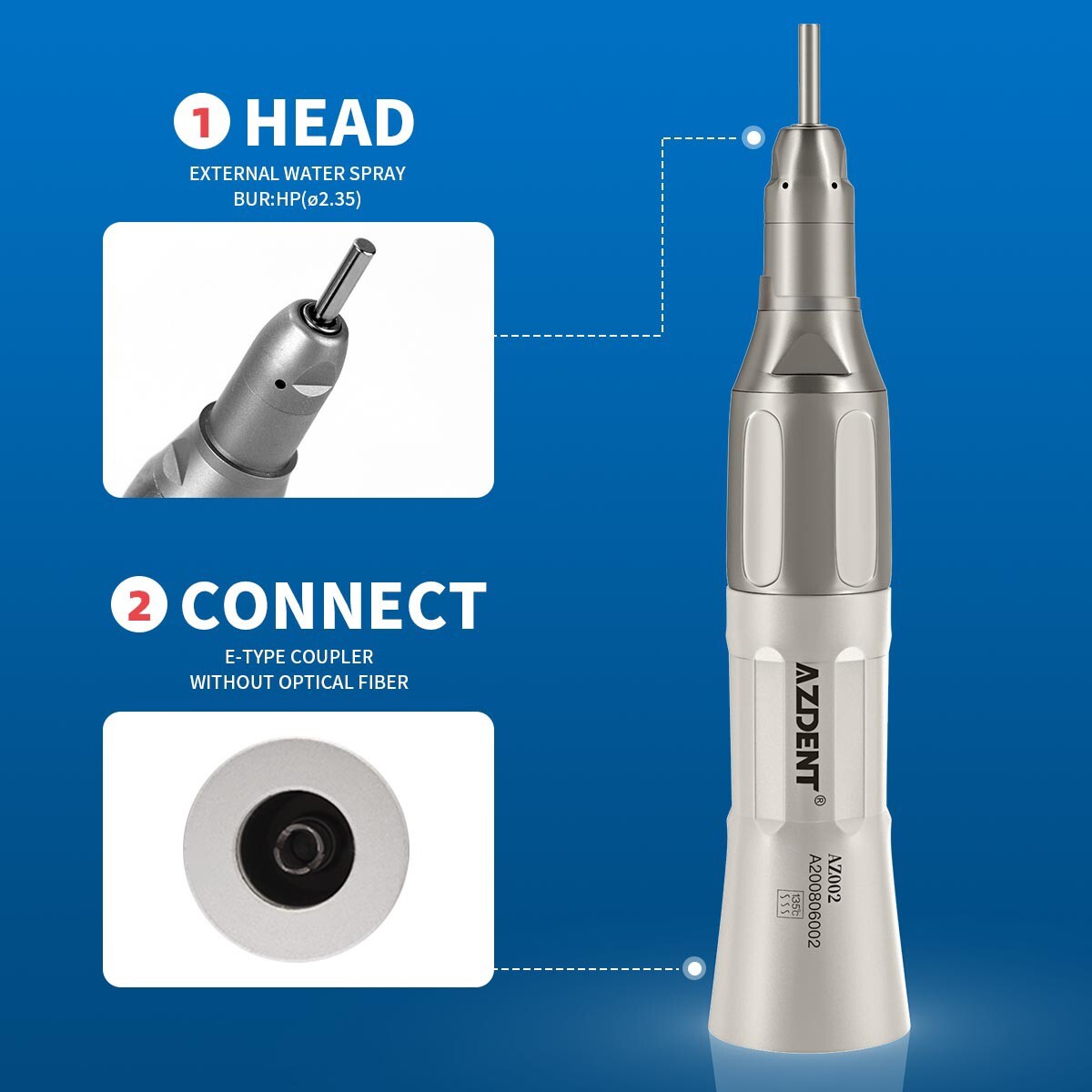 AZDENT Dental 1:1 Slow Low Speed Handpiece Straight Nose Cone E-Type USA