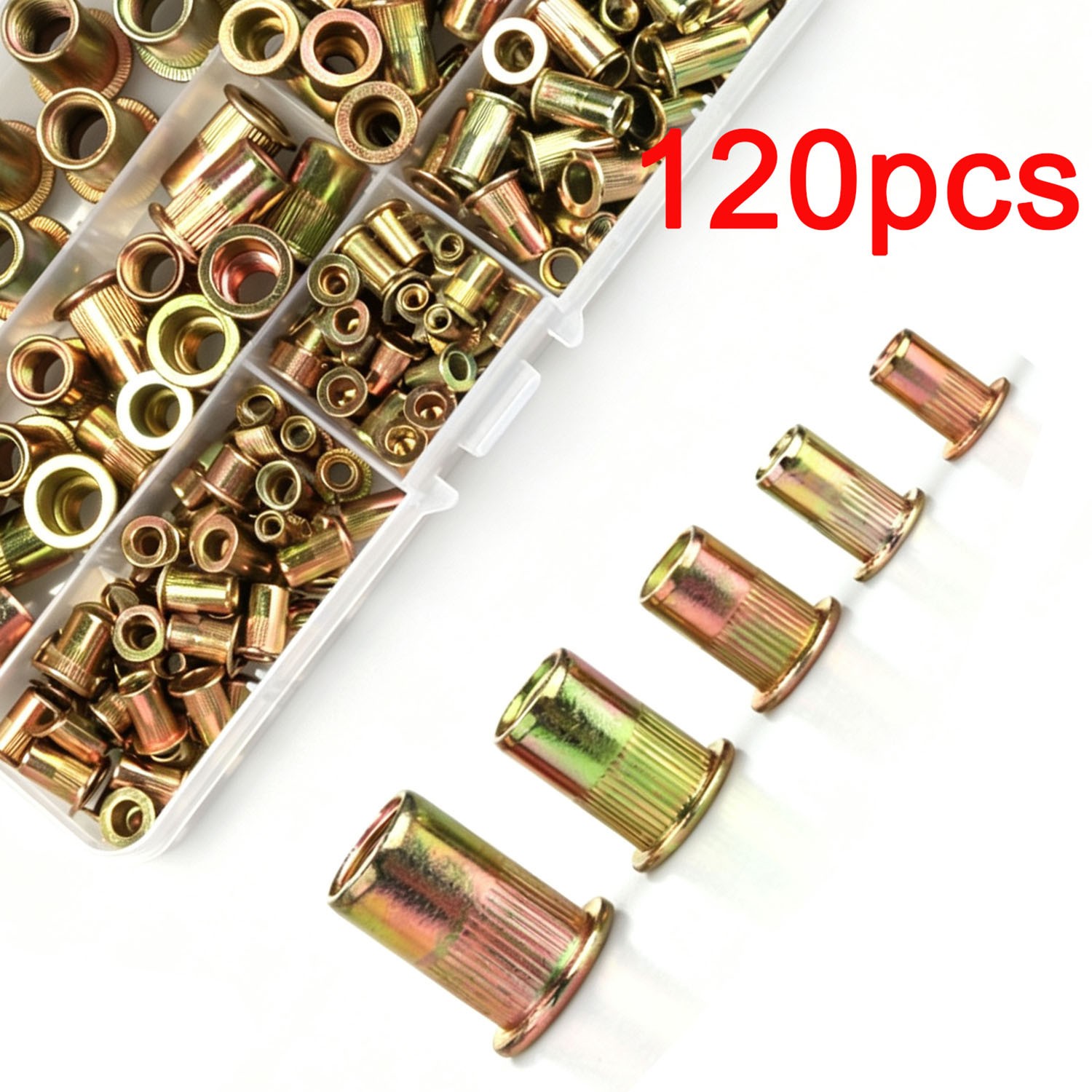 120PCS Rivet Nut Kit Mixed Zinc Steel Rivnut Insert Nutsert Threaded Set M4-M10