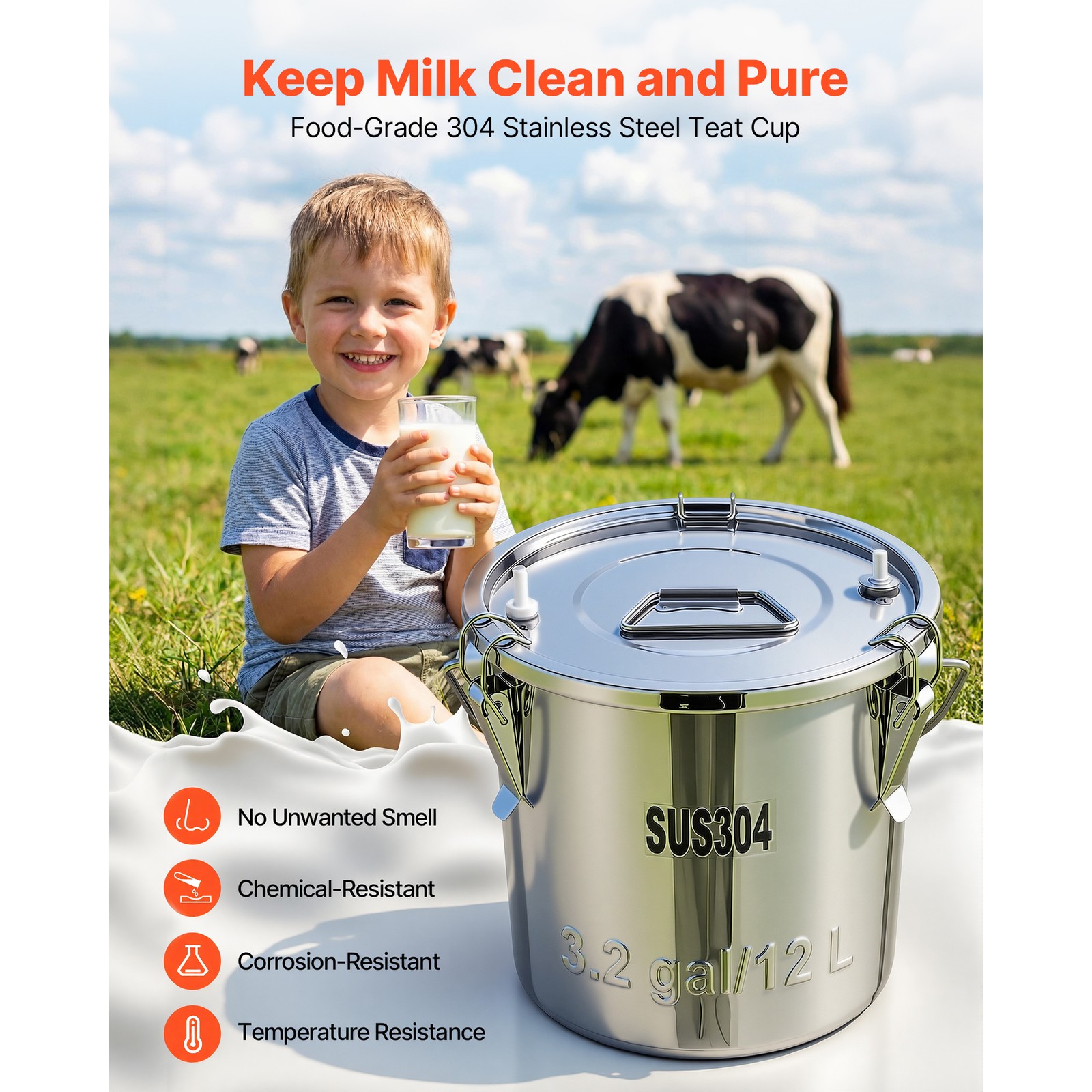 Uimoso Goat Milking Machine with 3.2 Gal / 12 L Bucket for Cows and Goats