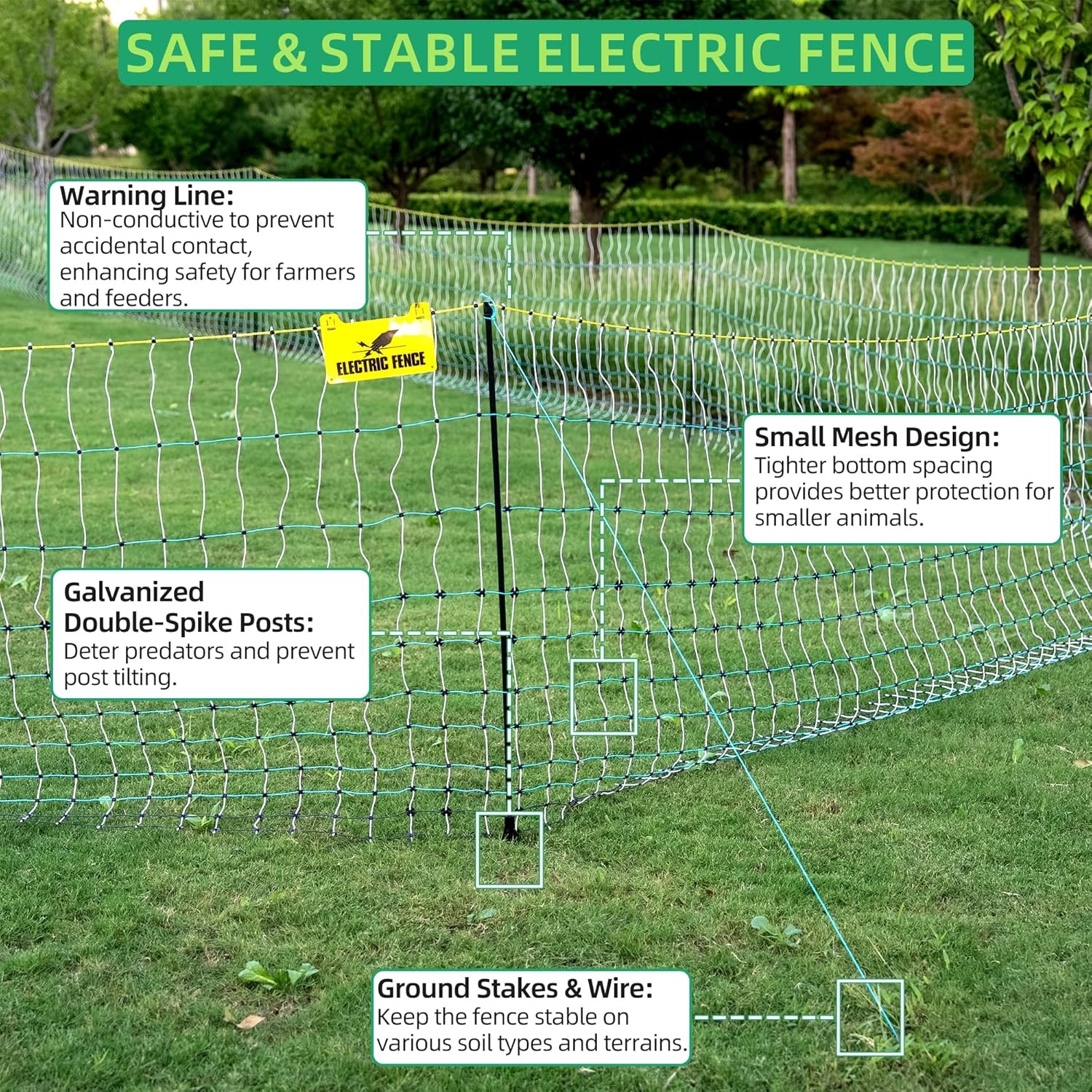 Portable Electric Poultry Netting Fence Nets Mesh 41.5″ H x 164′ L for Farms