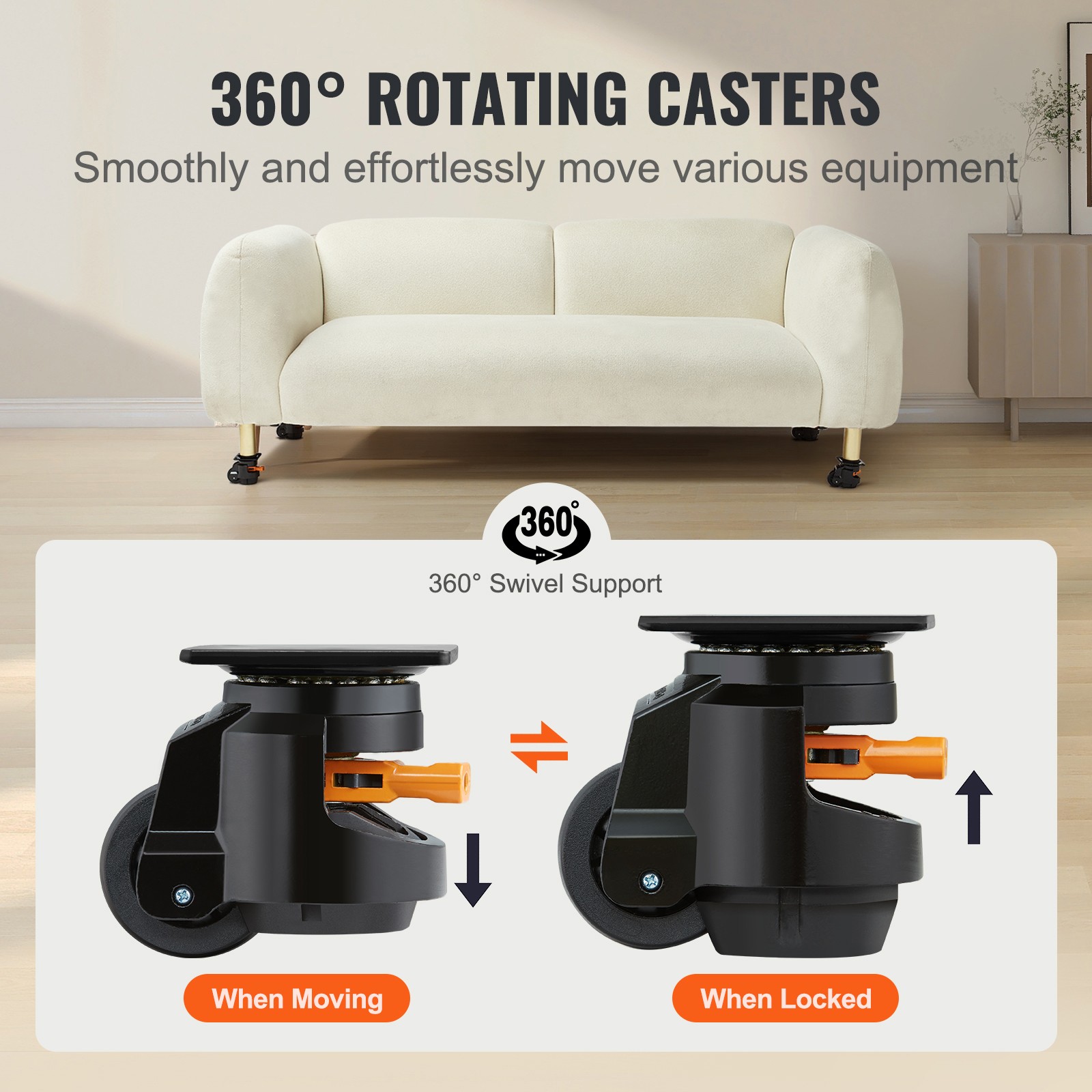 VEVOR Leveling Casters Adjustable Nylon Plate Mounted Caster 2200 lbs Set of 4