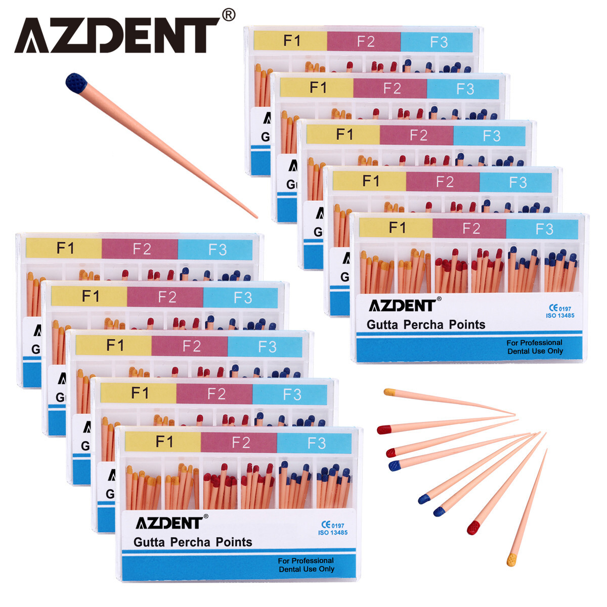 AZDENT Dental Endodontic Gutta Percha Points for Root-Canal Obturation F1 F2 F3