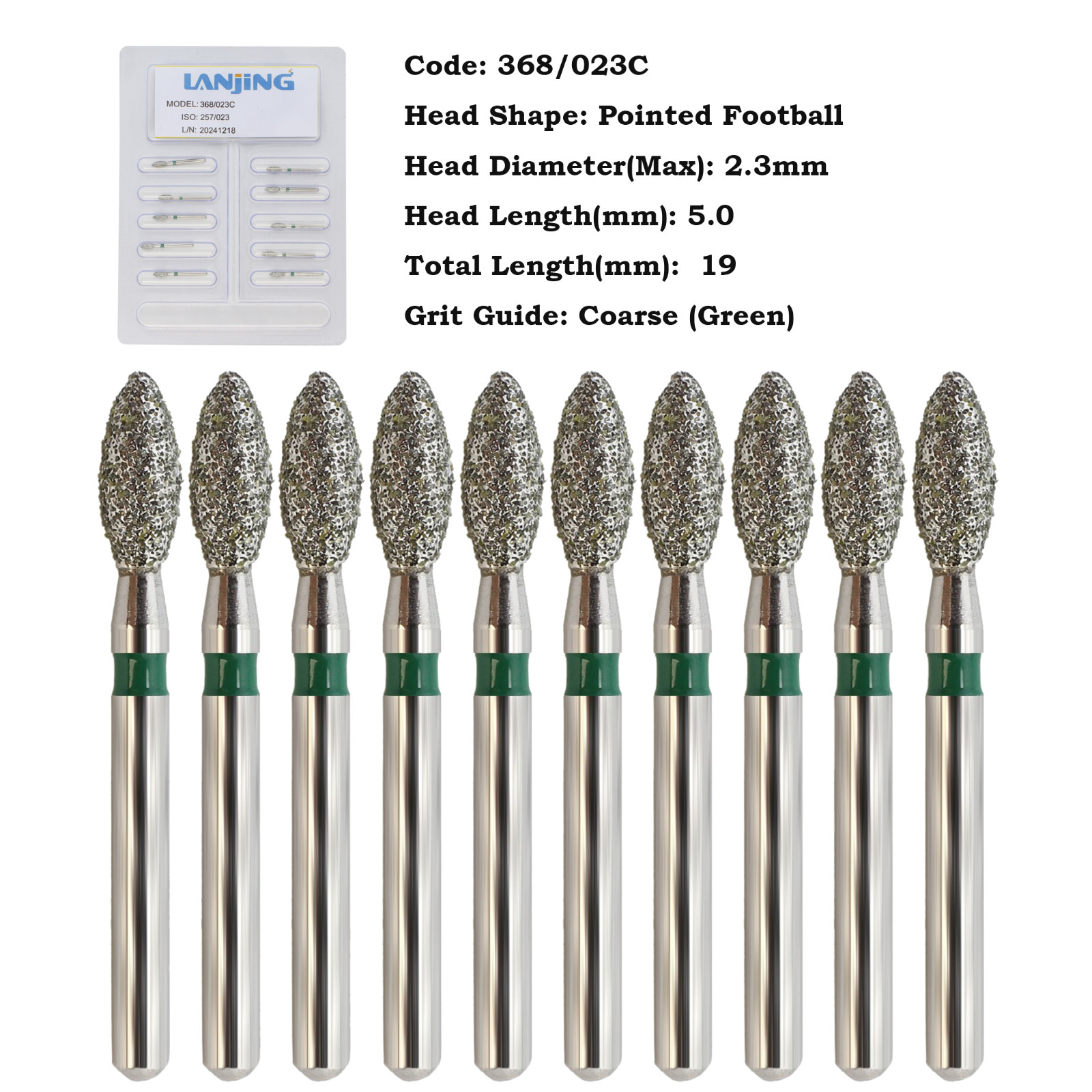 Dental Diamond Burs Football FG 368/023C 379-023F Egg Shape Coarse High Speed