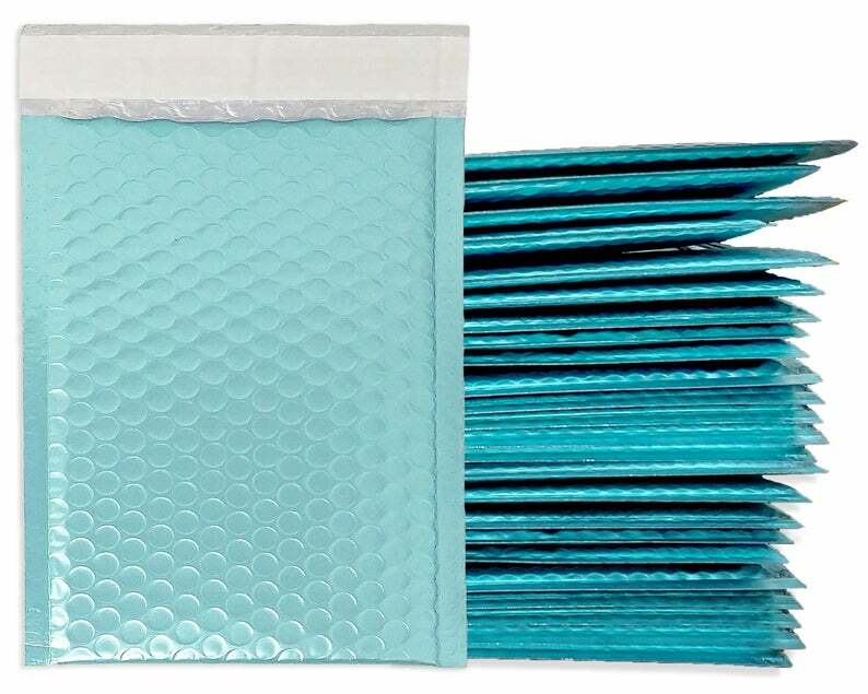 7×11 Holographic, Ice Blue Metallic Bubble Mailers, Padded Self Sealing Envelope