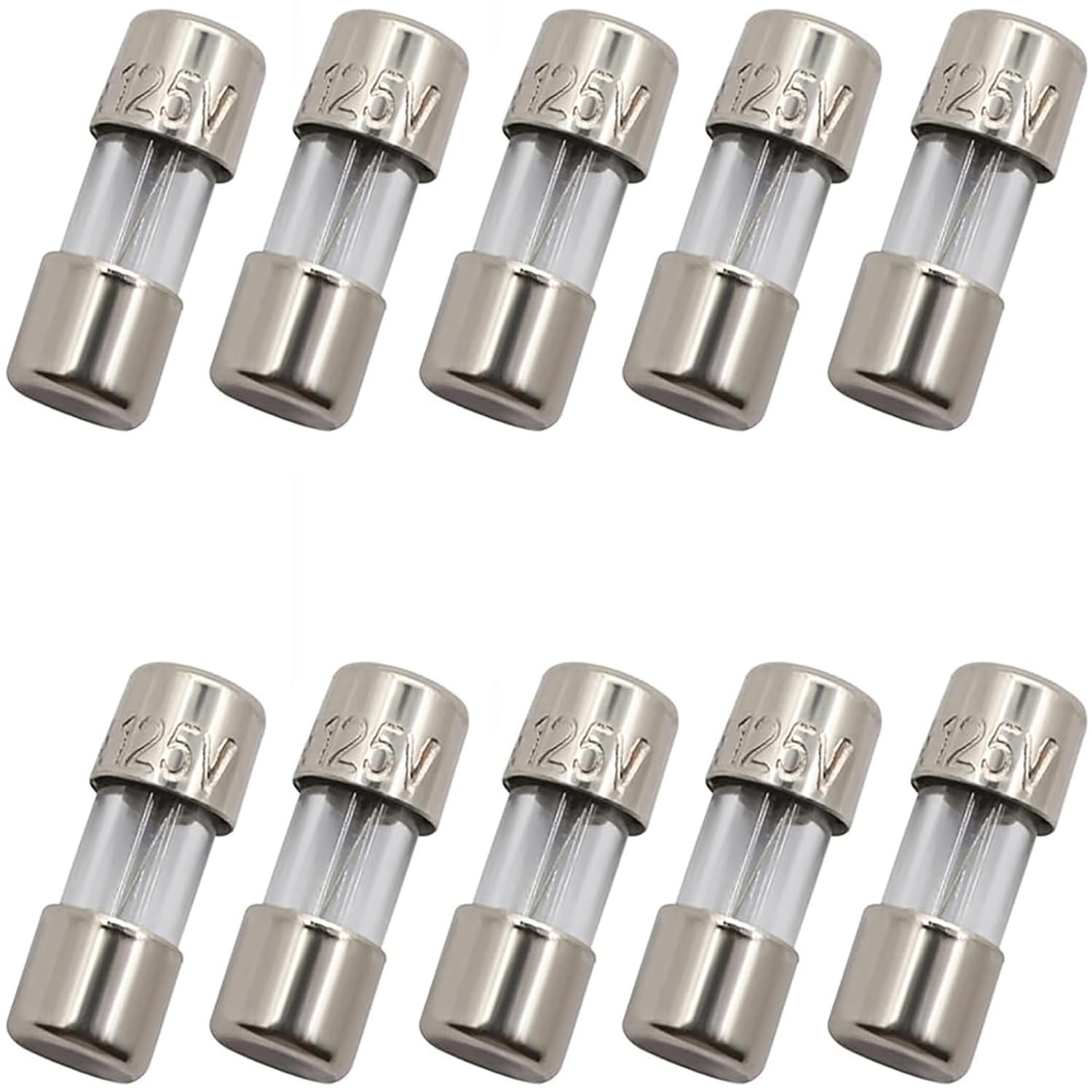 10 Pack F5AL Fast-Blow Mini Fuse 5A 5amp 125V Glass Fuses
