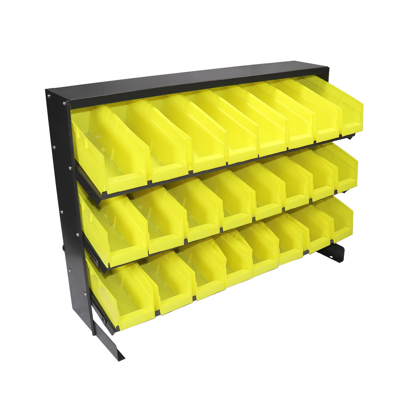 Erie Tools® 3-Tier 24 Bin Benchtop Steel Parts Storage Rack Single Sided