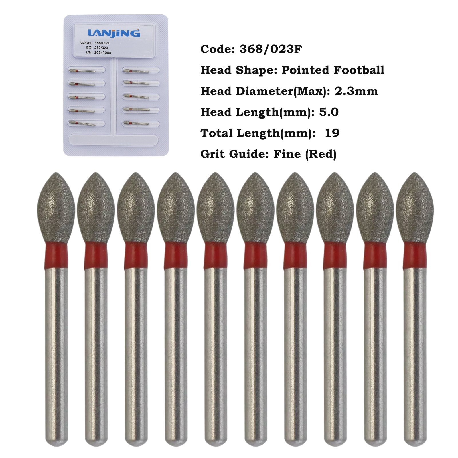 Dental Diamond Burs Football FG 368/023C 379-023F Egg Shape Coarse High Speed