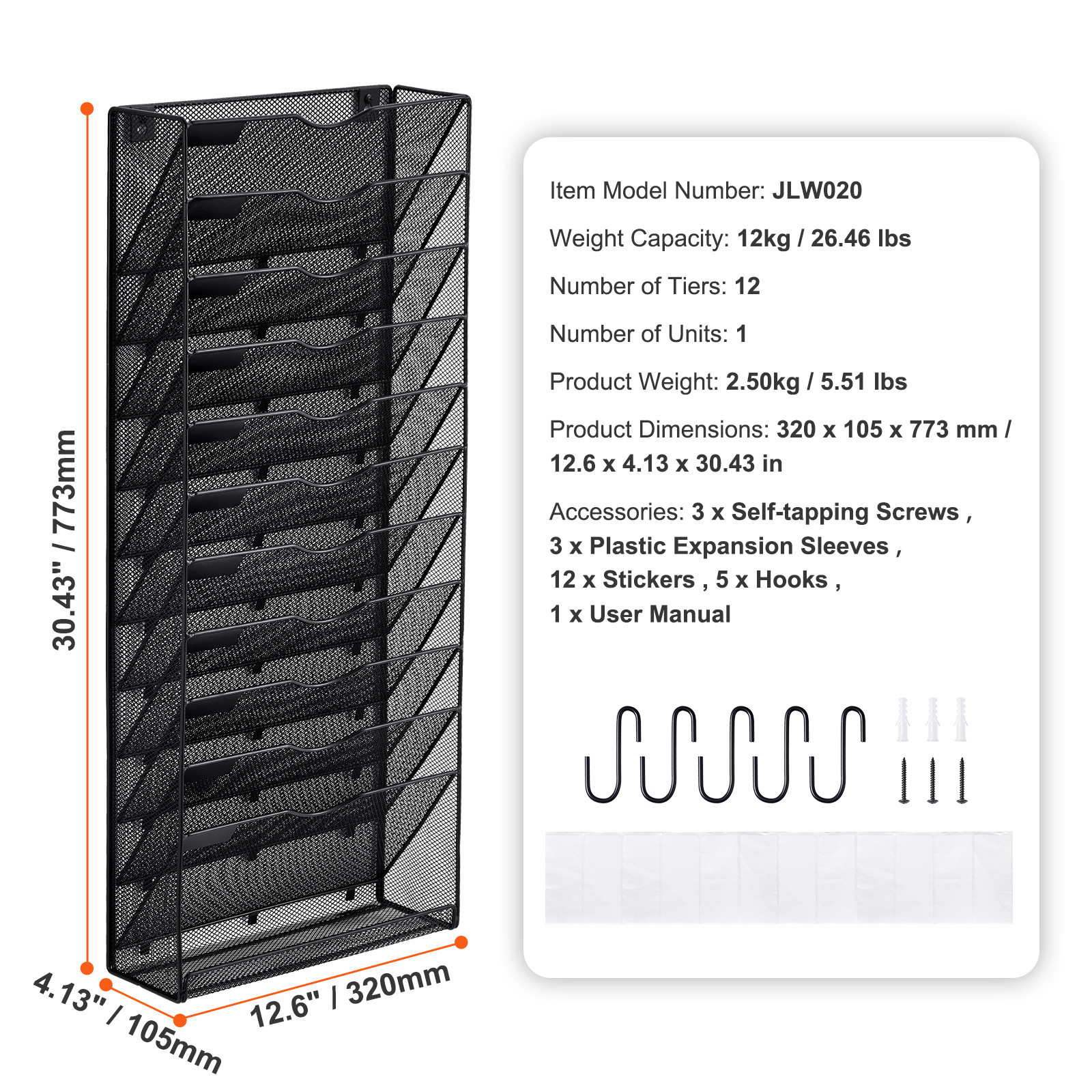 File Wall Rack Mesh Wall File Holder 1-Piece 12 Pockets for Office/School