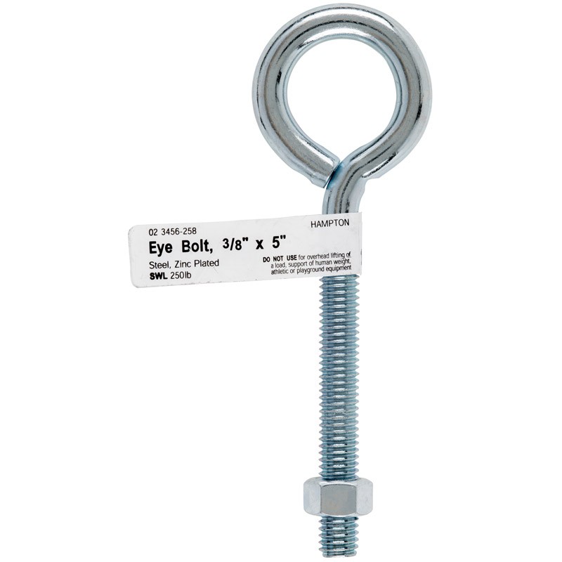 Hampton 3/8 in. X 5 in. L Zinc-Plated Steel Eyebolt Nut Included (Pack of 20) –