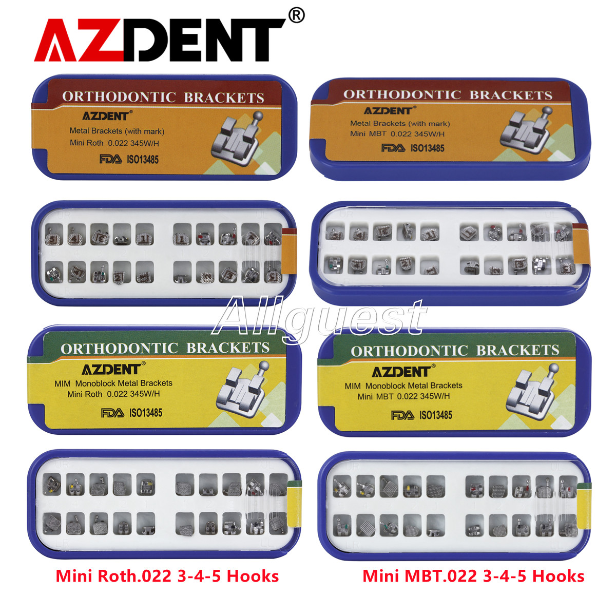 Dental Orthodontic Metal Brackets Braces Mini MBT/Roth.022 Hooks 3-4-5 AZDENT
