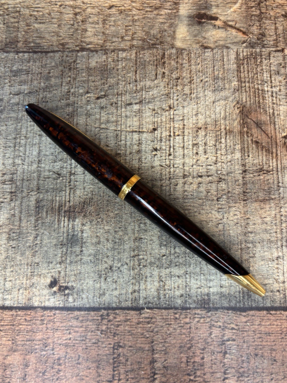 WATERMAN Carène Marine Amber Ballpoint Pen Gold Trim Blue Ink France