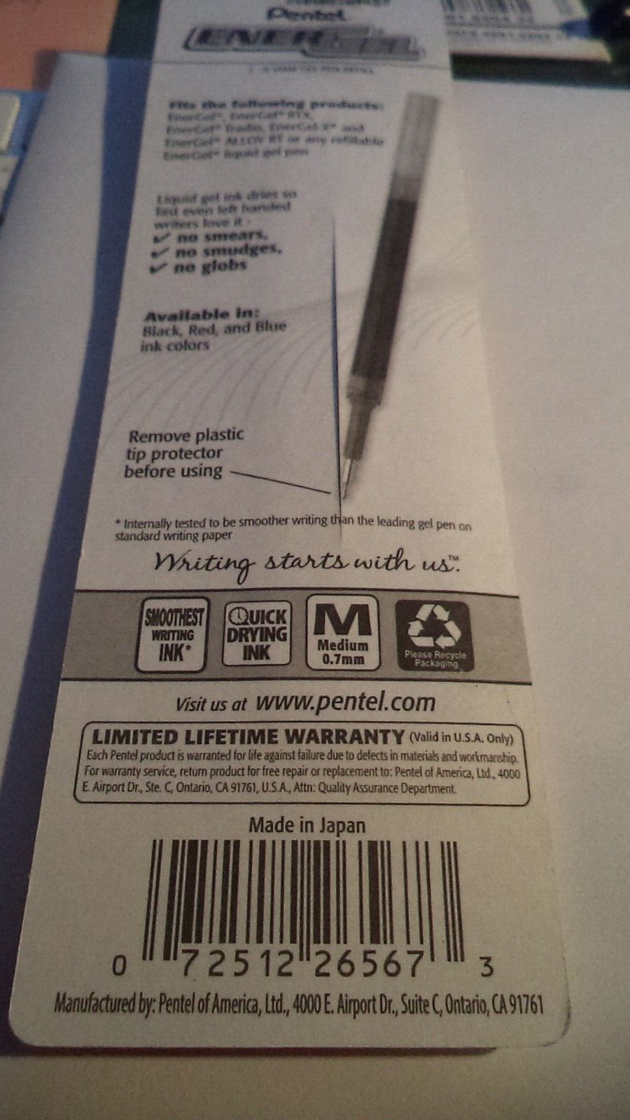 2×3 Pentel EnerGel Pen Refill Metal Tip Liquid Gel Ink BLUE EXTRA FINE XF 0.3MM