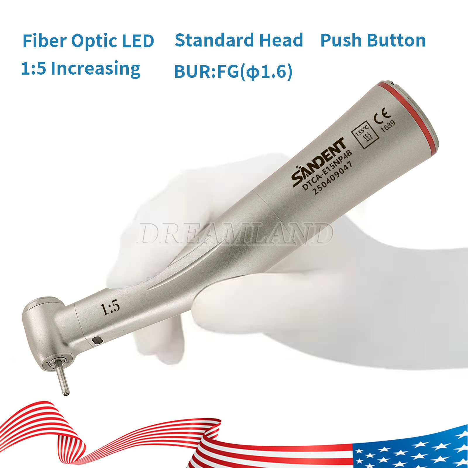 SANDENT Dental Electric Handpiece 1:5 Fiber Optic Contra Angle Standard E Type