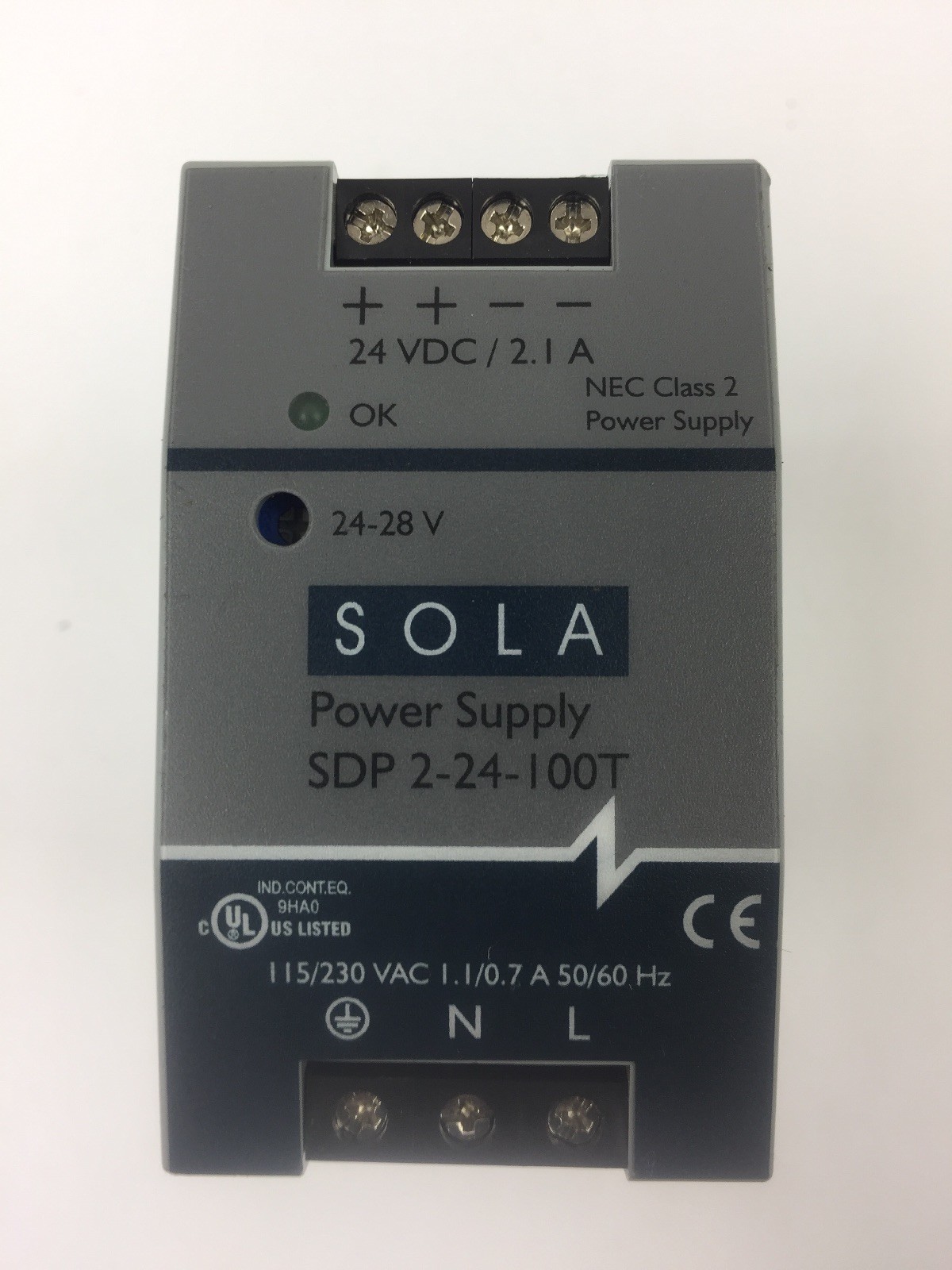 SOLA SDP 2-24-100T POWER SUPPLY INPUT 115/230 VAC 1.1/0.7 A OUTPUT 24 VDC 2.1 A