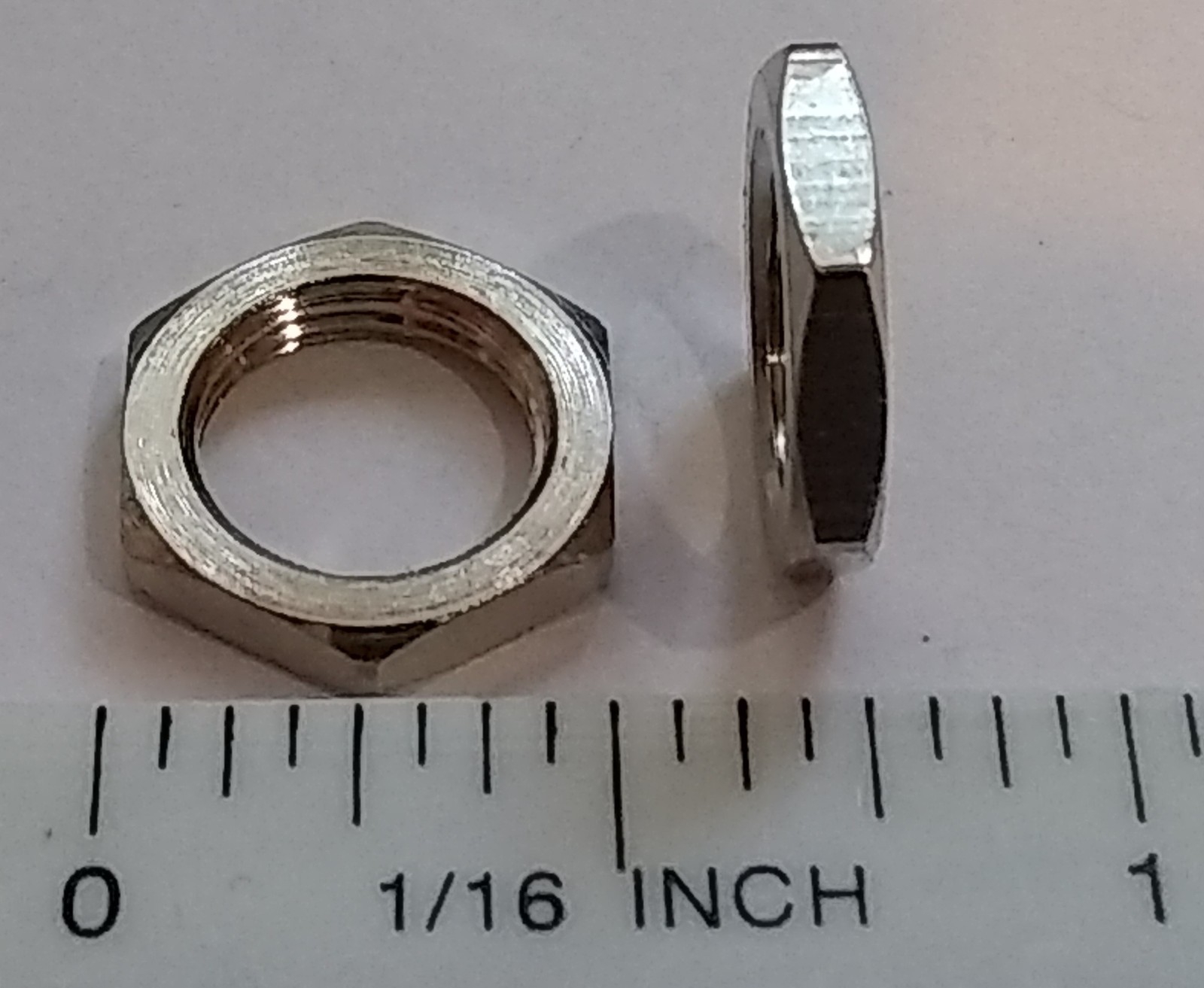3/8-32 X 3/32″ thick Brass Hex Panel Nuts, Bright Nickel-plated, 4-100 pieces