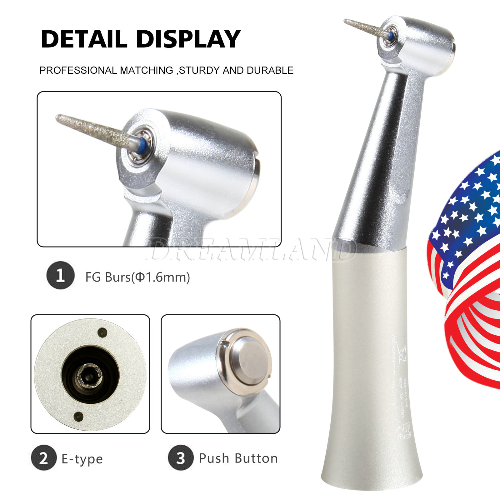 NSK Style Dental Slow/Low Speed Push Contra Angle Handpiece Fit FG 1.6mm Burs