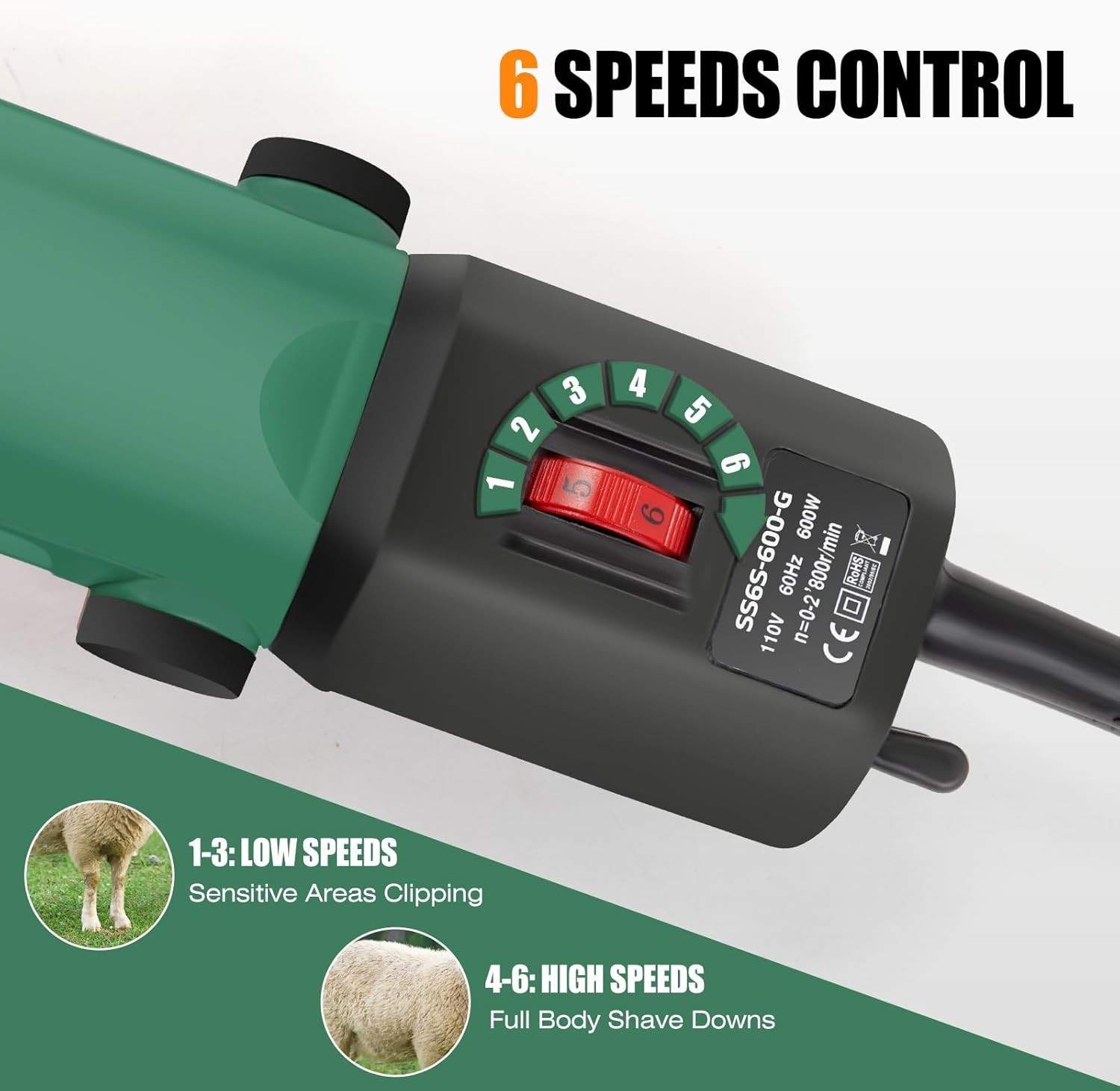 Sheep Shears, 600W Professional Heavy Duty Sheep Clippers, 6 Speeds Electric Ani
