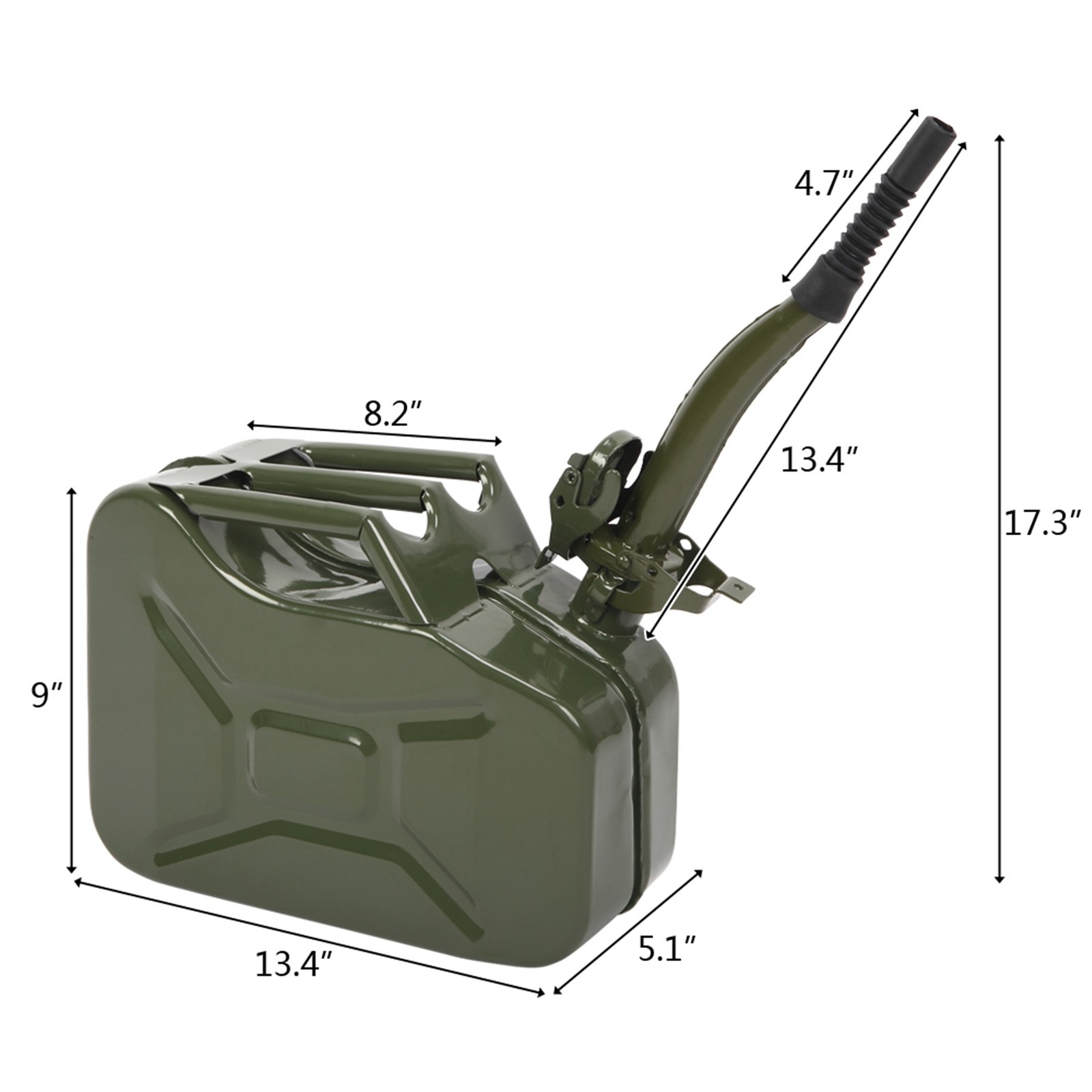 10L Gas Metal Can Gasoline Fuel Container Diesel Tank Green w/ Inverted Oil Pipe