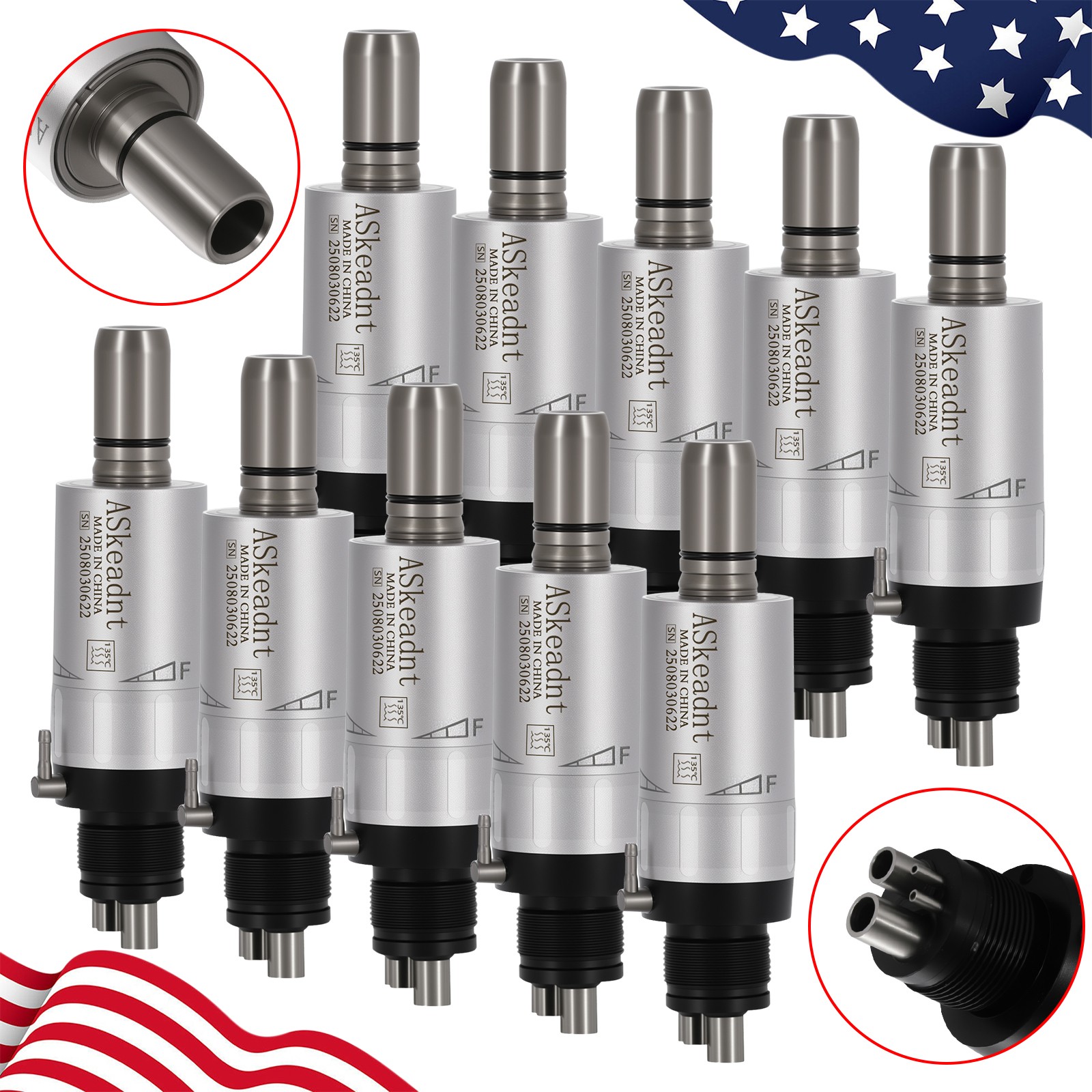 10pcs ASkeadnt Dental Low Speed Air Motor Handpiece E-Type 4 Holes FX