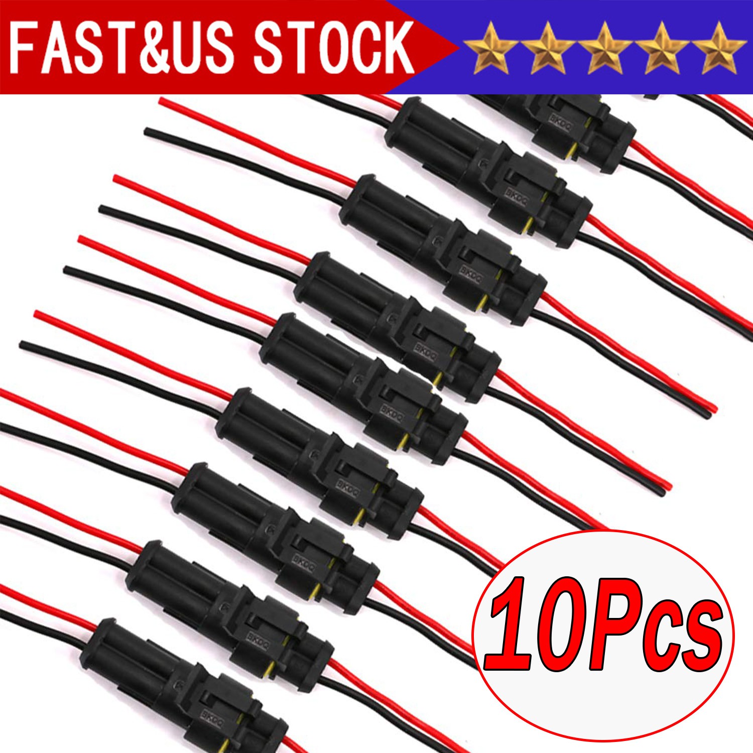 10PCS 2Pin Way Car Waterproof Male Female Electrical Connector Plug Wire Kit Set