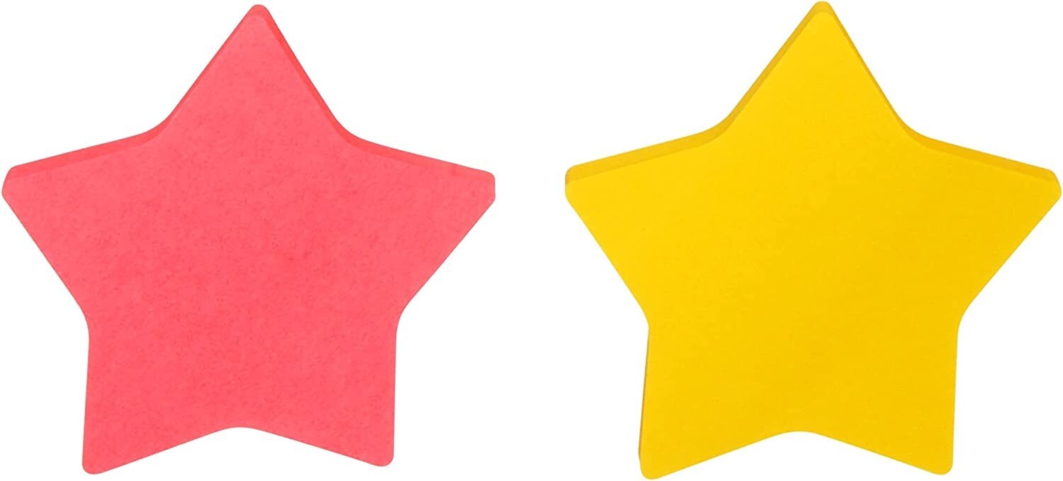 Post-it Notes, Star Shape, Yellow and Pink with pattern, 2.9 in x 2.8 in, 2 Pads