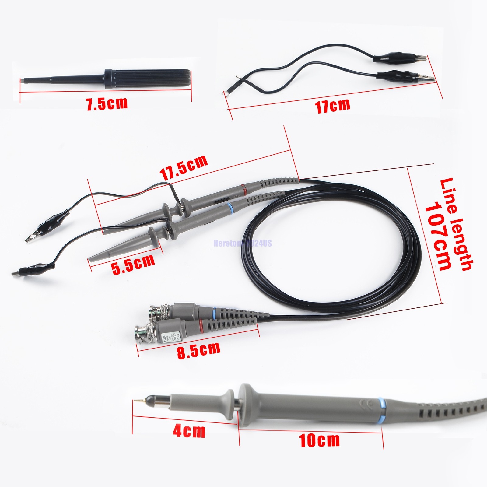 2pcs Oscilloscope Probe Scope Clip Test Cable Lead Kit 1X /10X BNC For P6100