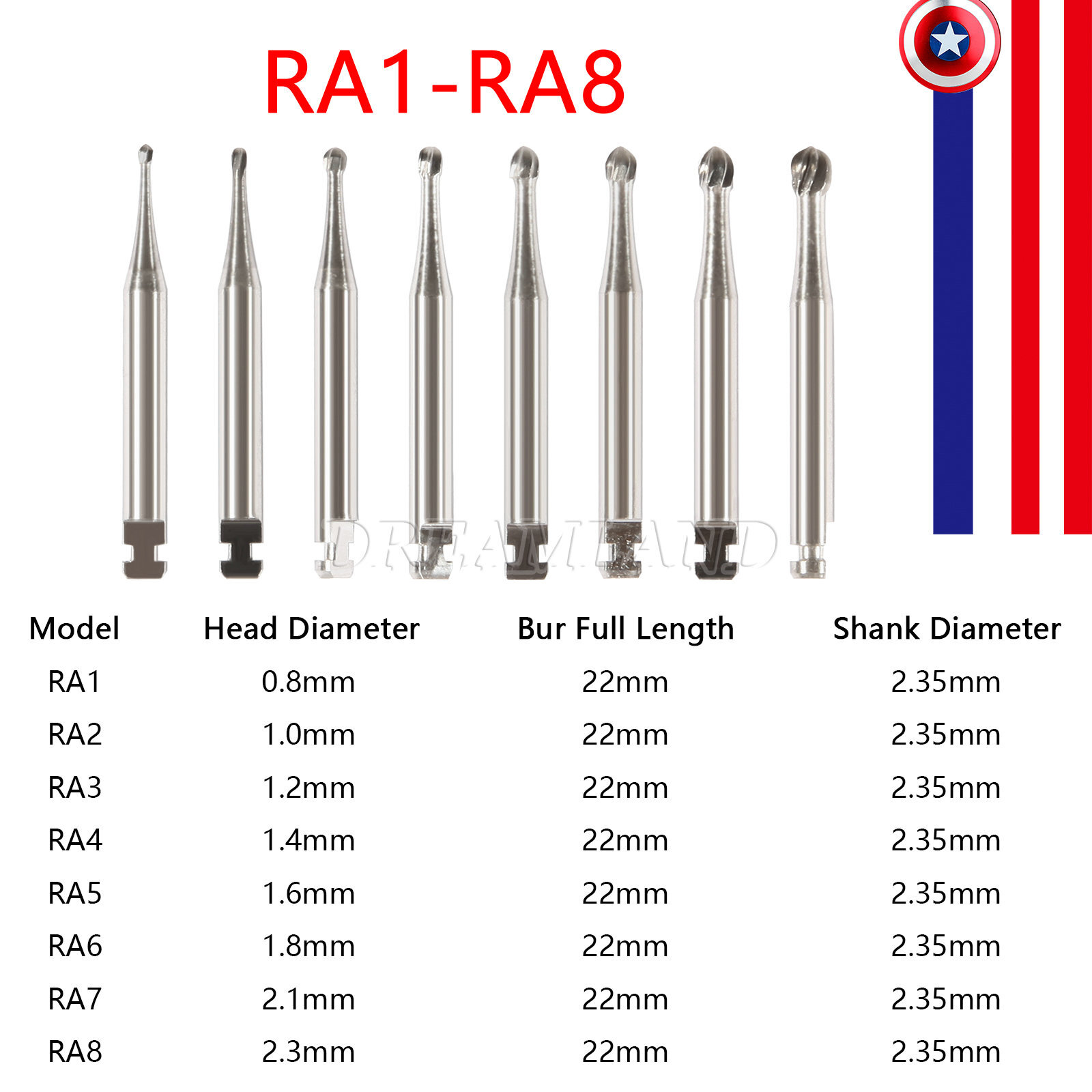 Dental Tungsten Steel Carbide Bur Round RA Burr Fit Low Speed Contra Angle USA