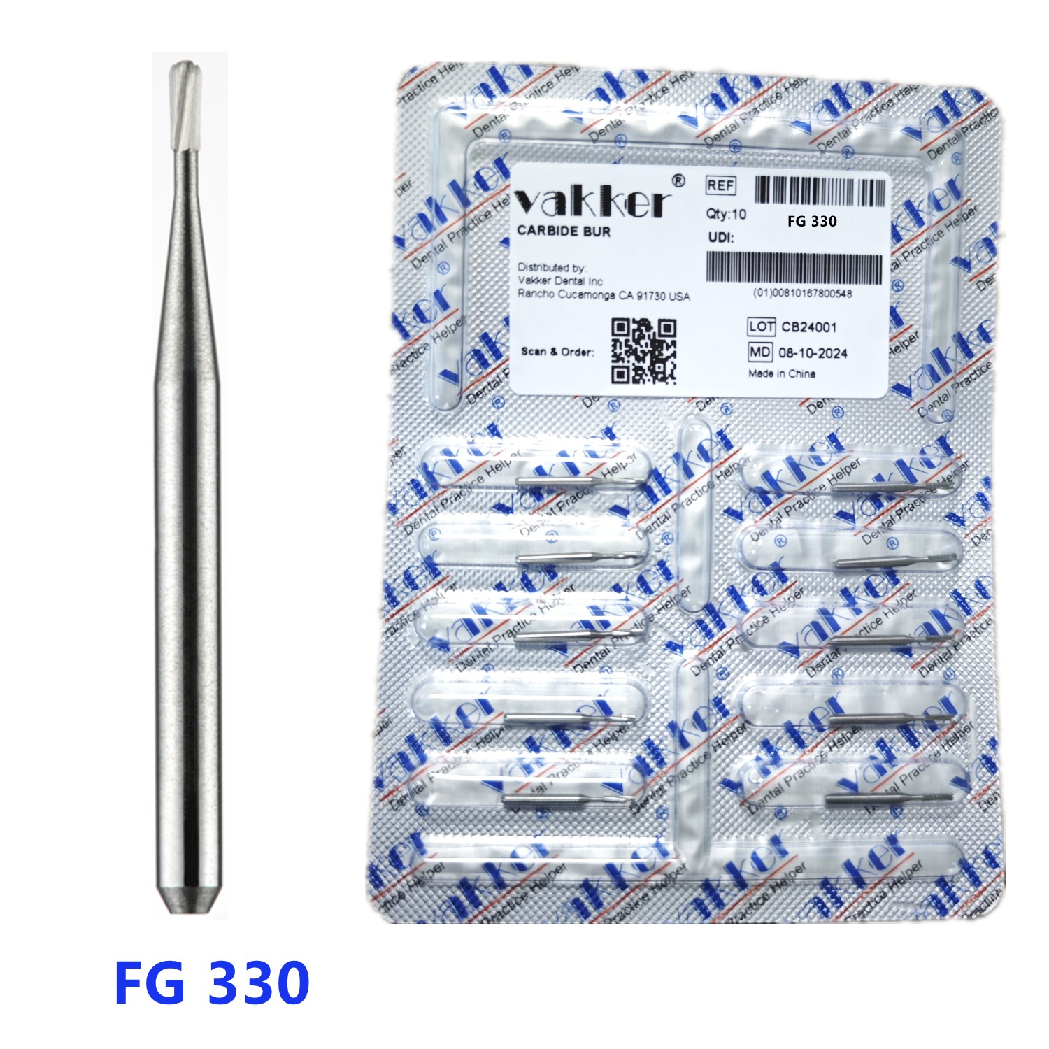 10-100pcs FG 330 Dental Pear Carbide Burs 19mm Friction Grip Bits for High Speed