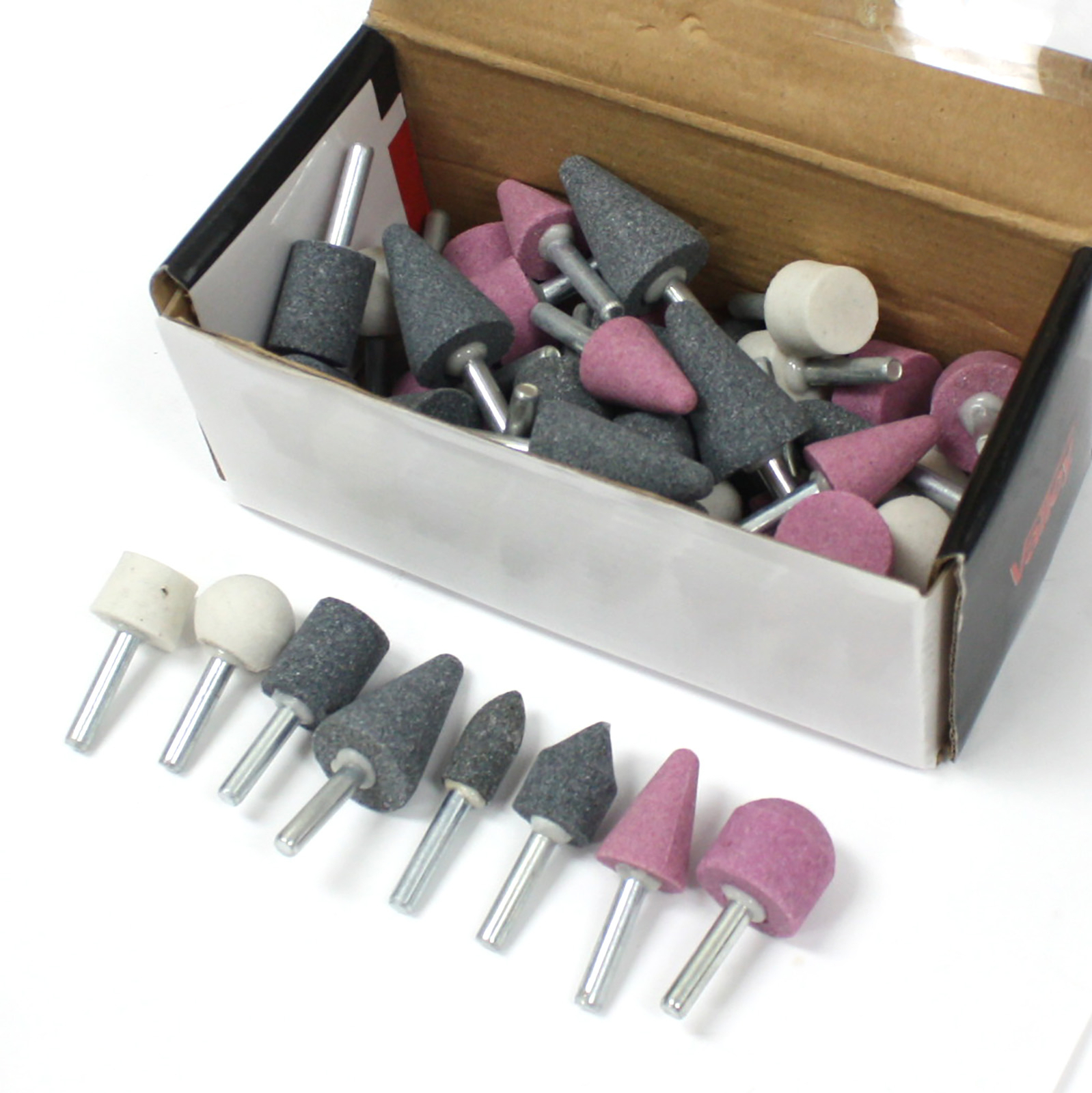 50 pc Mounted Stone Point Assortment 1/4″ Shank Grinding Wheel Polish Deburr set