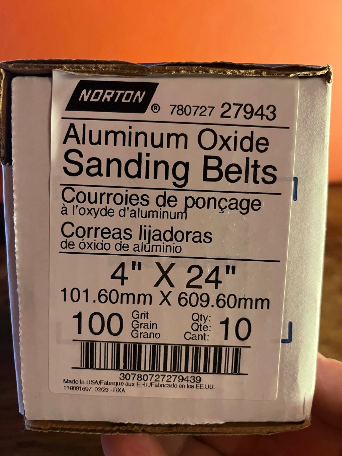 Box of (10) Norton 27943 100 Grit 4 x 24 Aluminum Oxide Sanding Belts